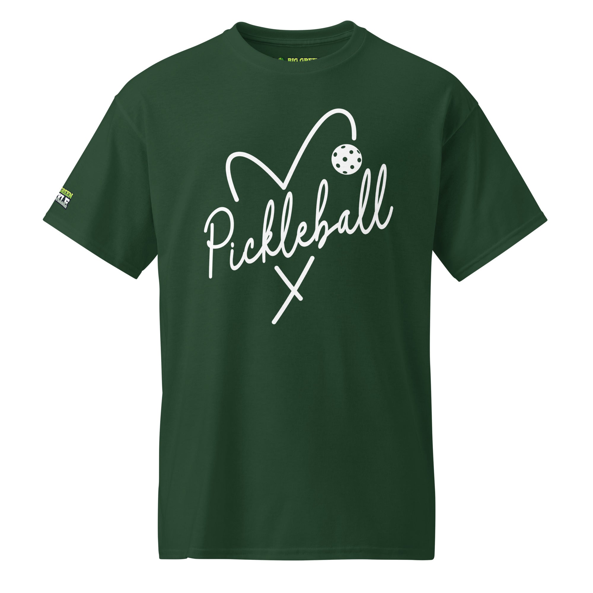 Heart Pickleball T-Shirt (50/50 Poly - Blend Tee) - Forest Green