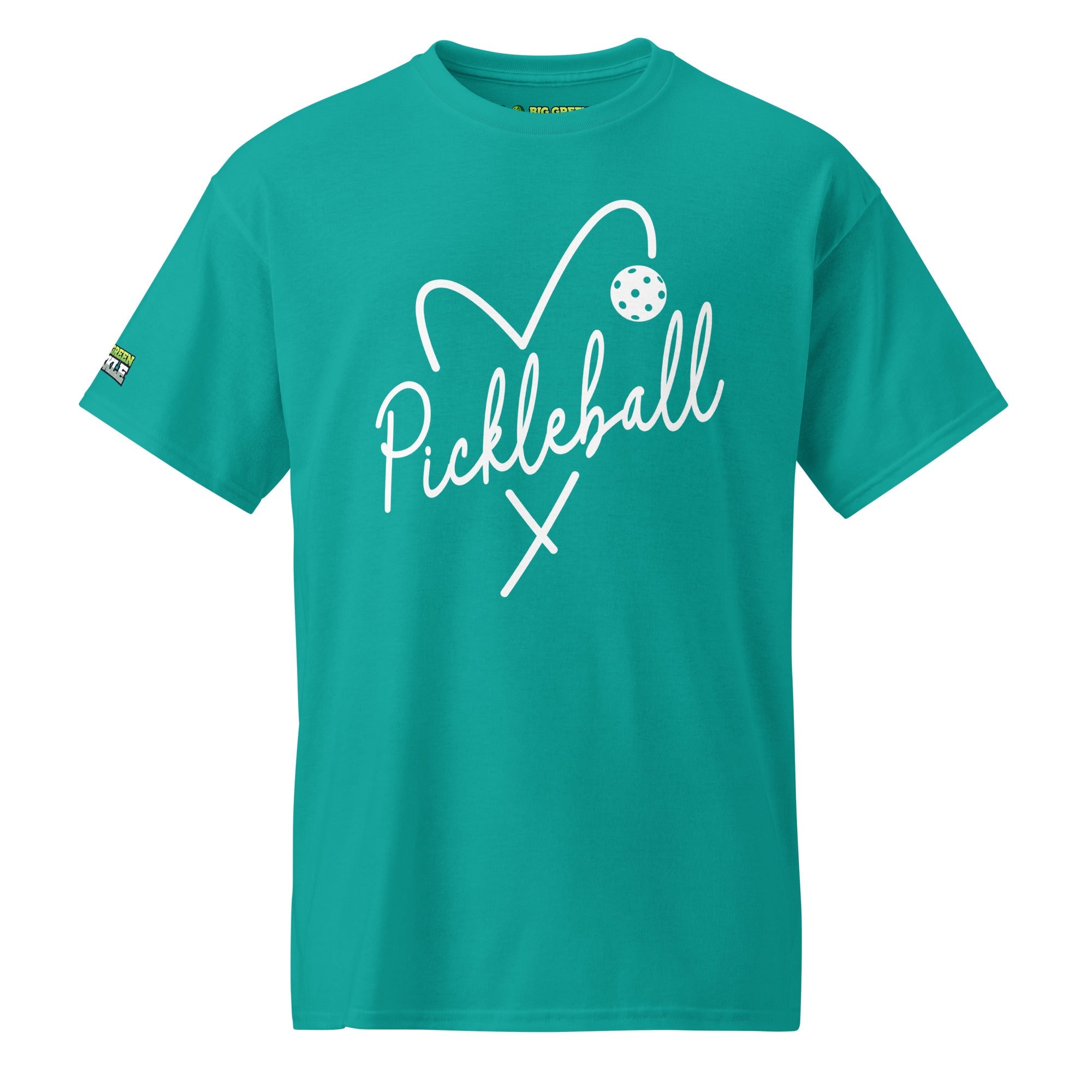 Heart Pickleball T-Shirt (50/50 Poly - Blend Tee) - Jade Dome