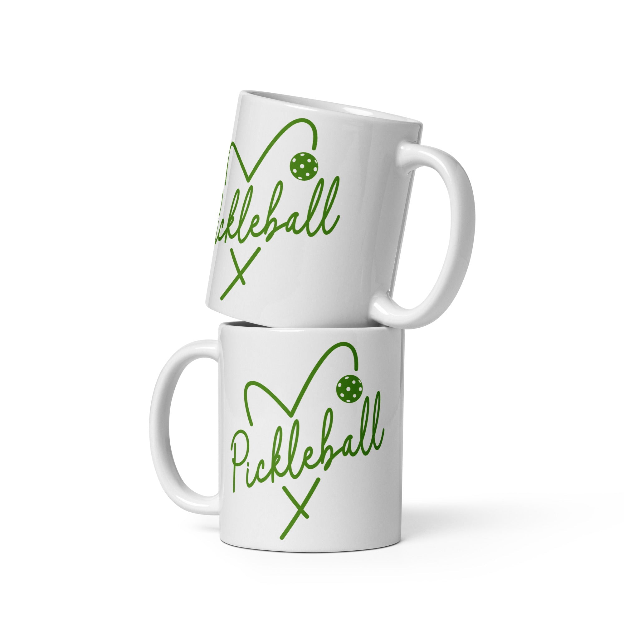 Heart Pickleball White Ceramic Coffee Mug - 11 oz