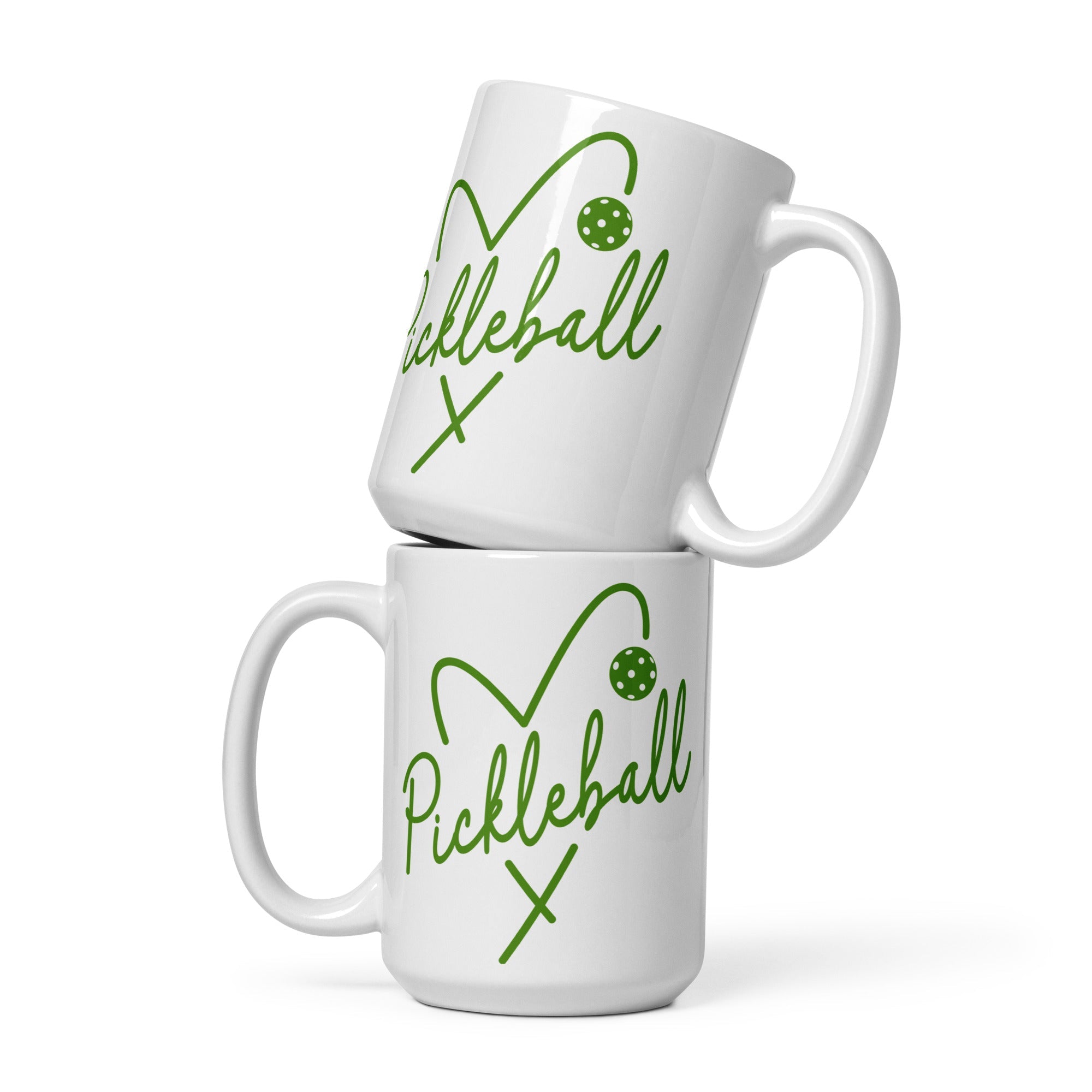 Heart Pickleball White Ceramic Coffee Mug - 15 oz