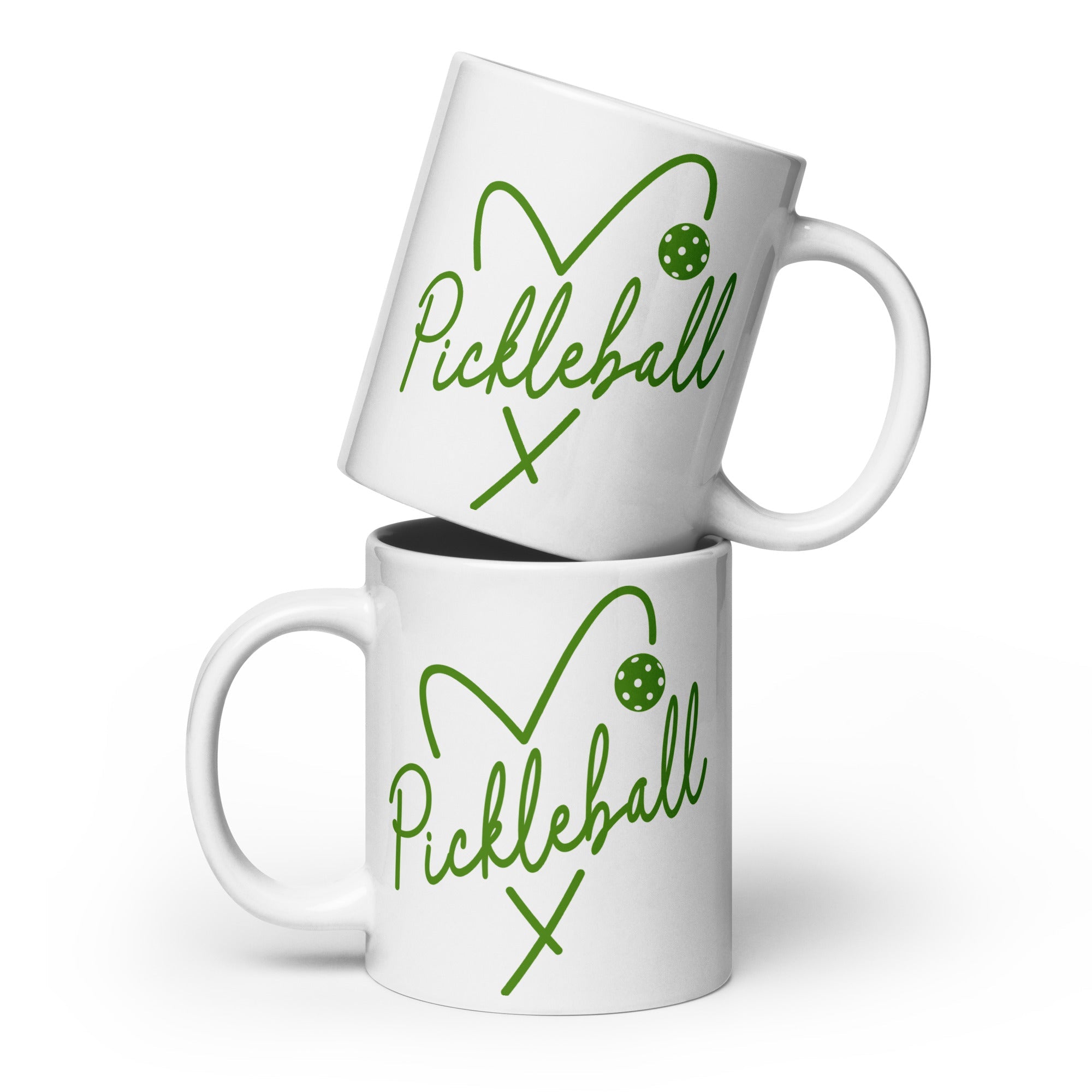 Heart Pickleball White Ceramic Coffee Mug - 20 oz