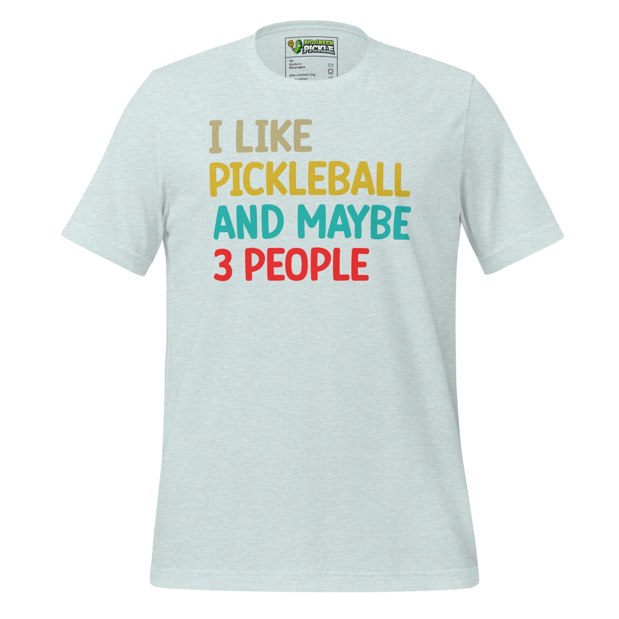 I Like Pickleball and Maybe 3 People Funny T-Shirt - Heather Prism Ice Blue