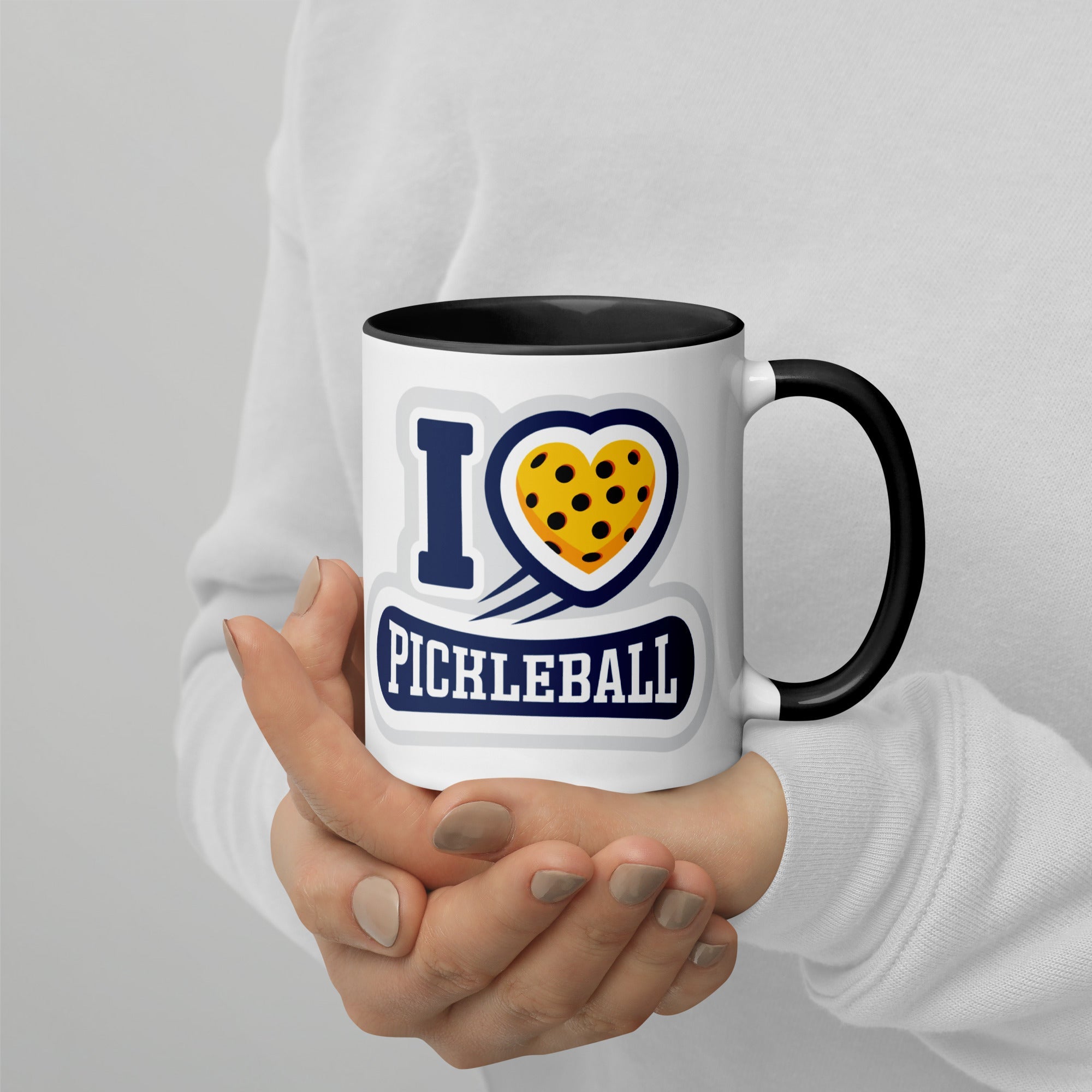 I Love Pickleball Coffee Mug with Color Interior - Black