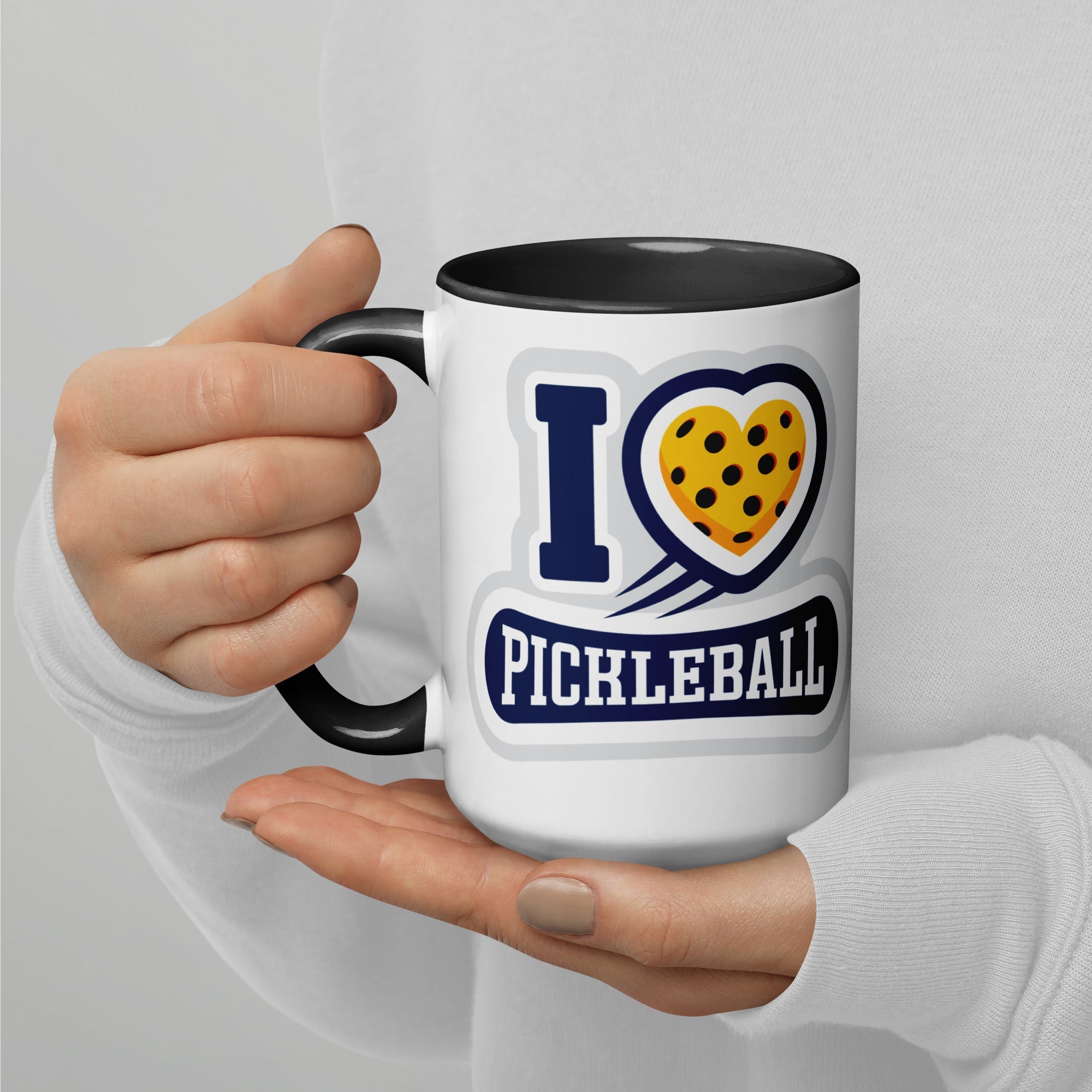 I Love Pickleball Coffee Mug with Color Interior - Black