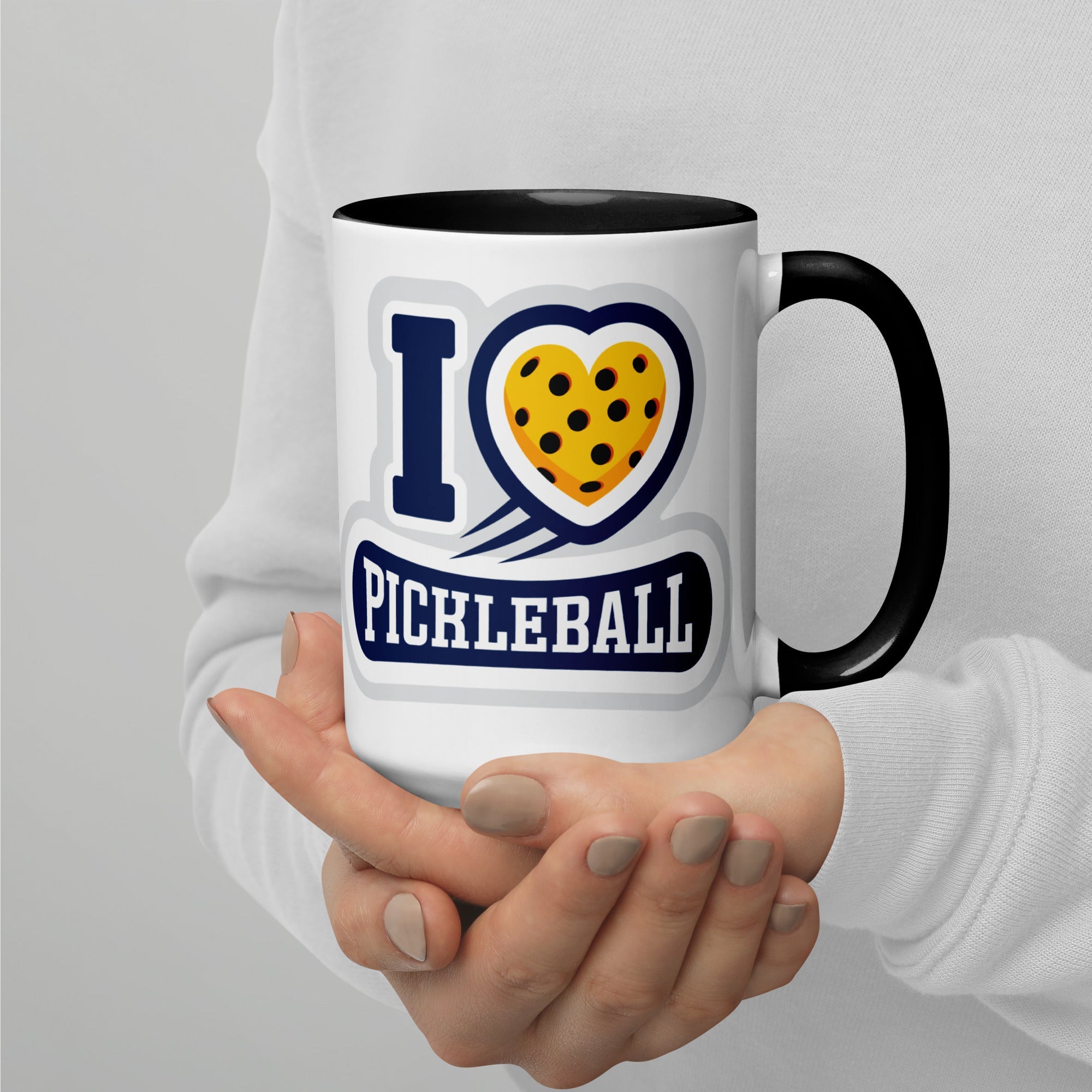 I Love Pickleball Coffee Mug with Color Interior - Black