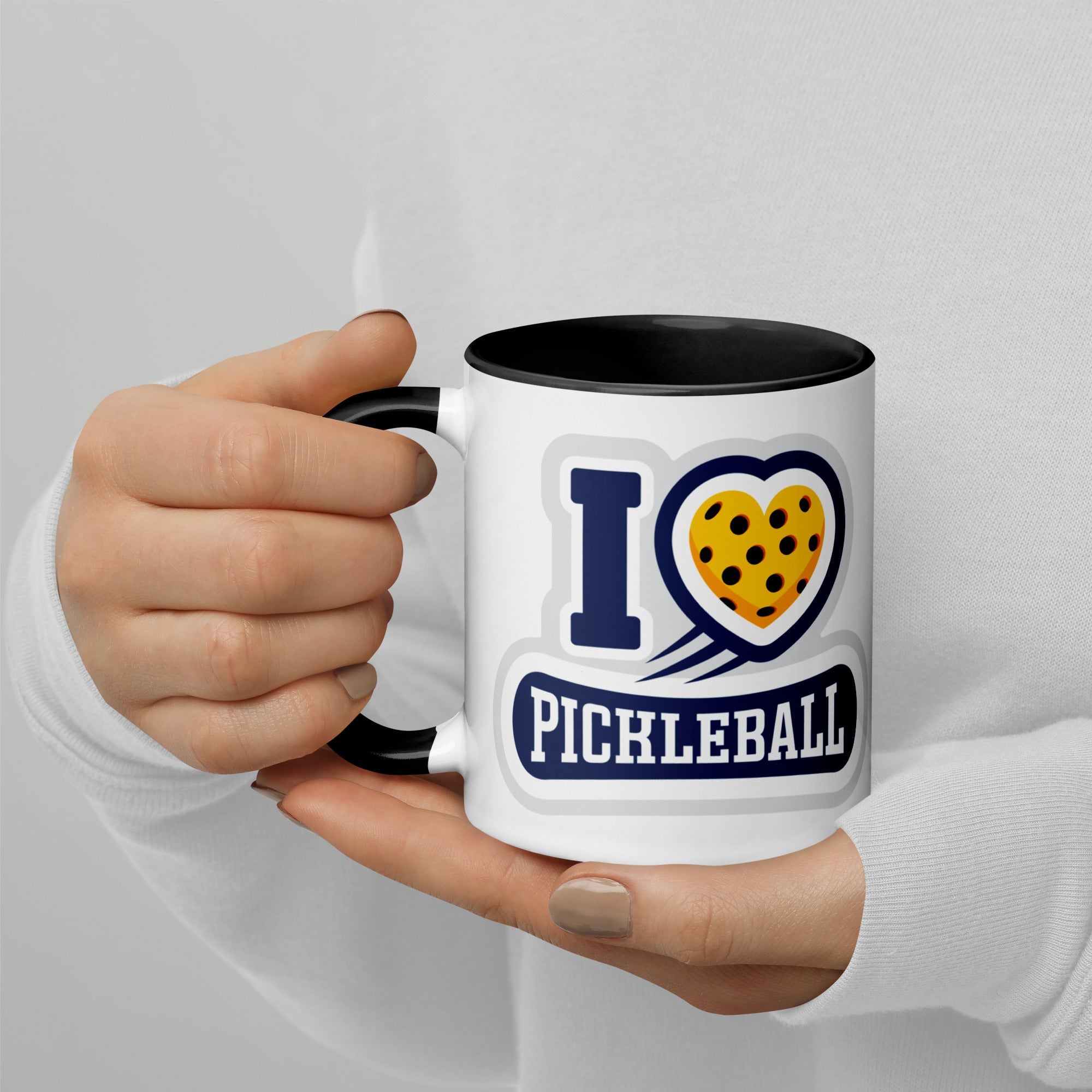 I Love Pickleball Coffee Mug with Color Interior - Black