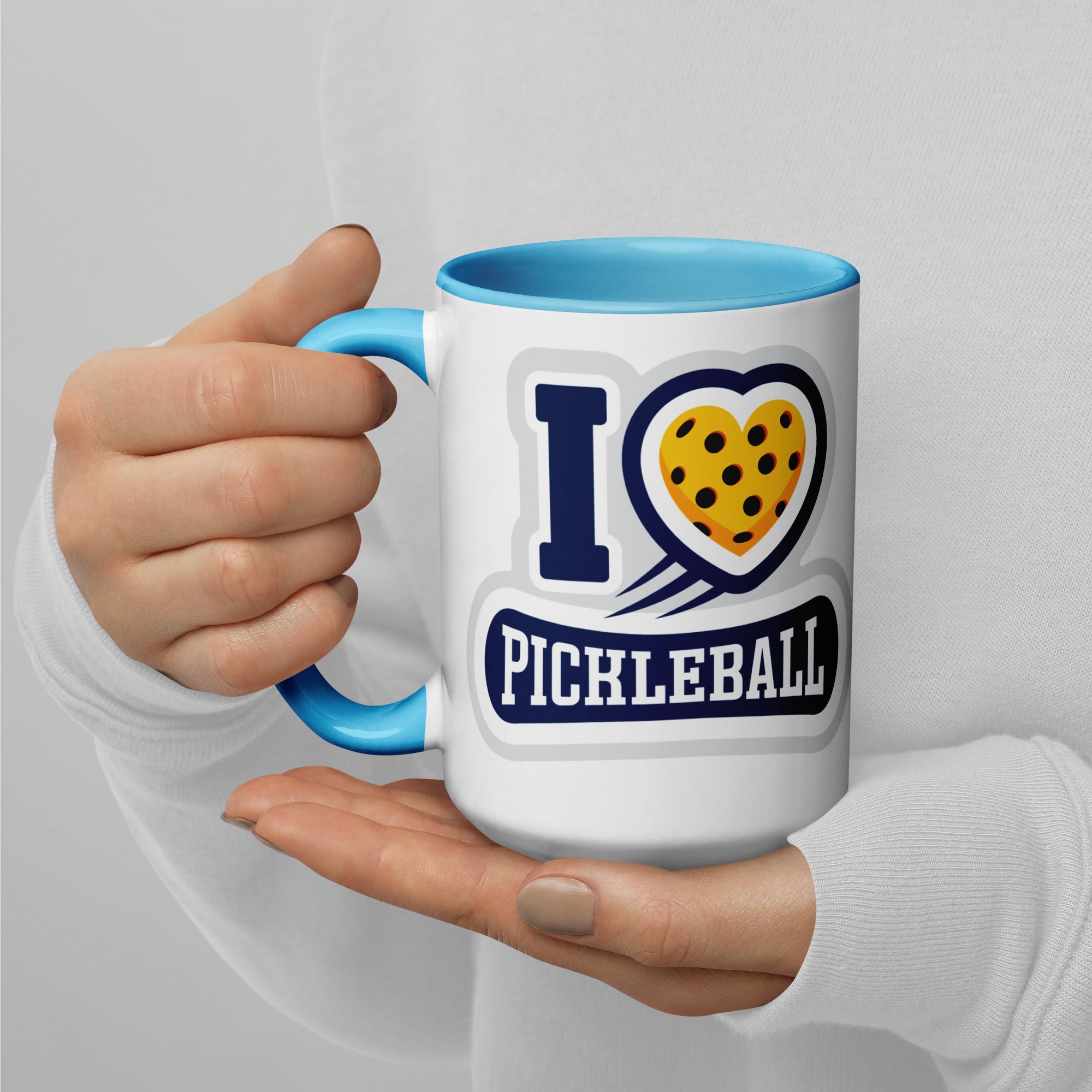 I Love Pickleball Coffee Mug with Color Interior - Blue