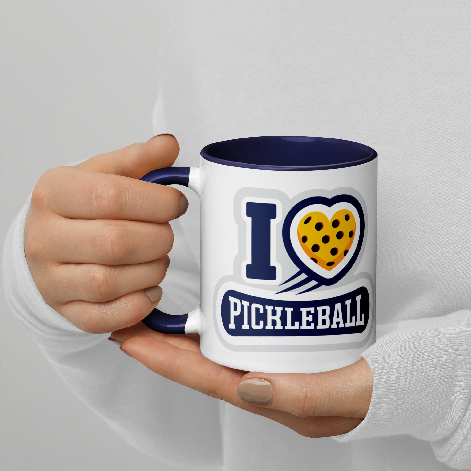 I Love Pickleball Coffee Mug with Color Interior - Dark Blue