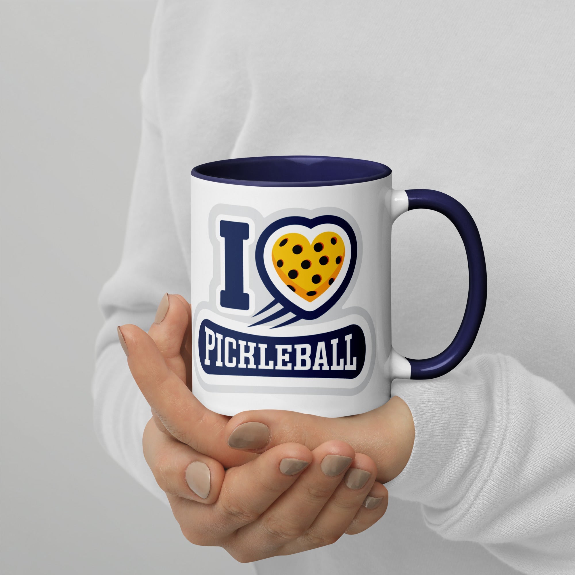 I Love Pickleball Coffee Mug with Color Interior - Dark Blue