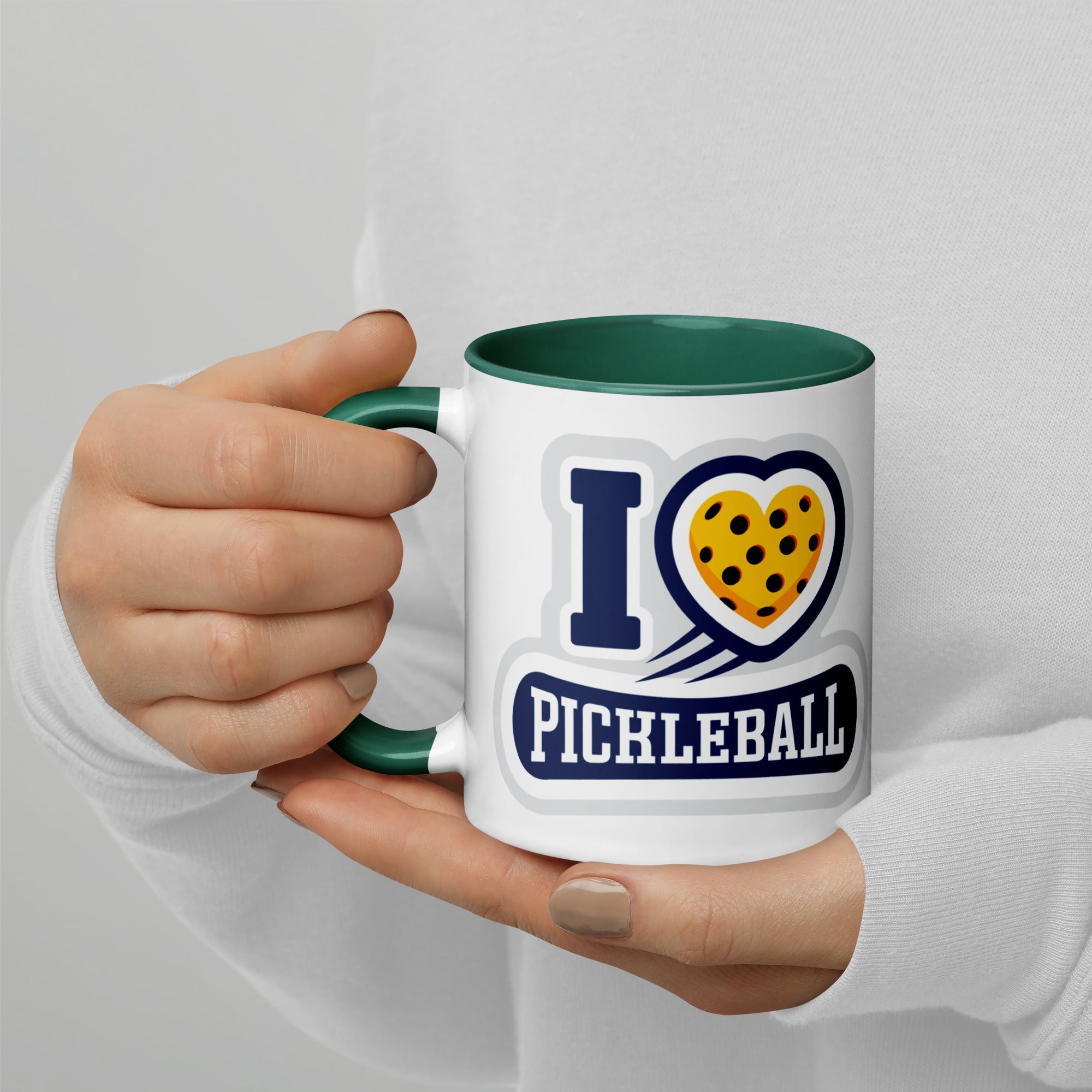 I Love Pickleball Coffee Mug with Color Interior - Dark green