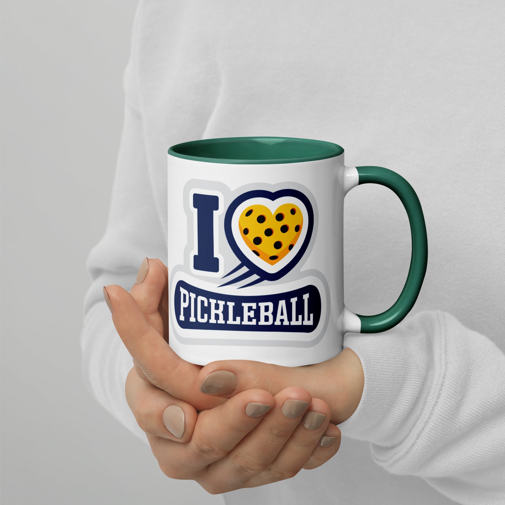 I Love Pickleball Coffee Mug with Color Interior - Dark green
