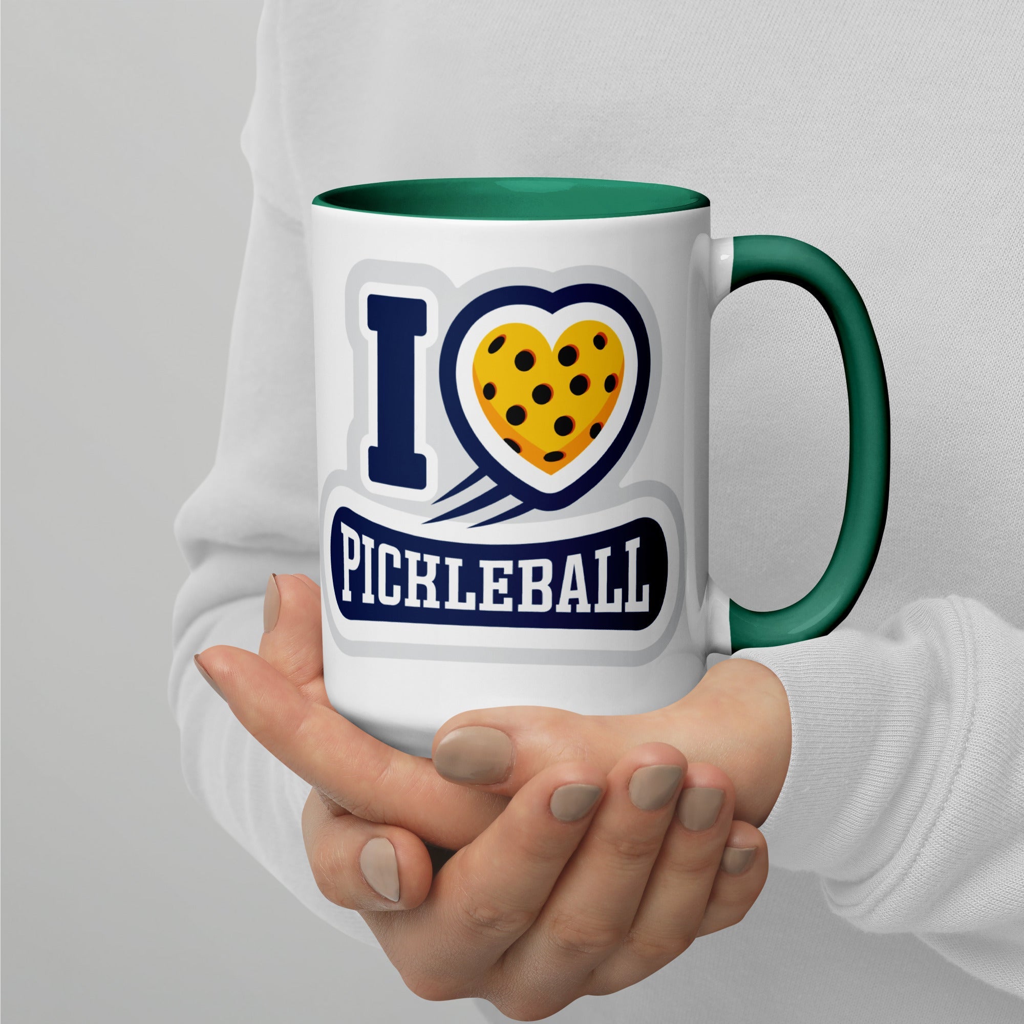 I Love Pickleball Coffee Mug with Color Interior - Dark green
