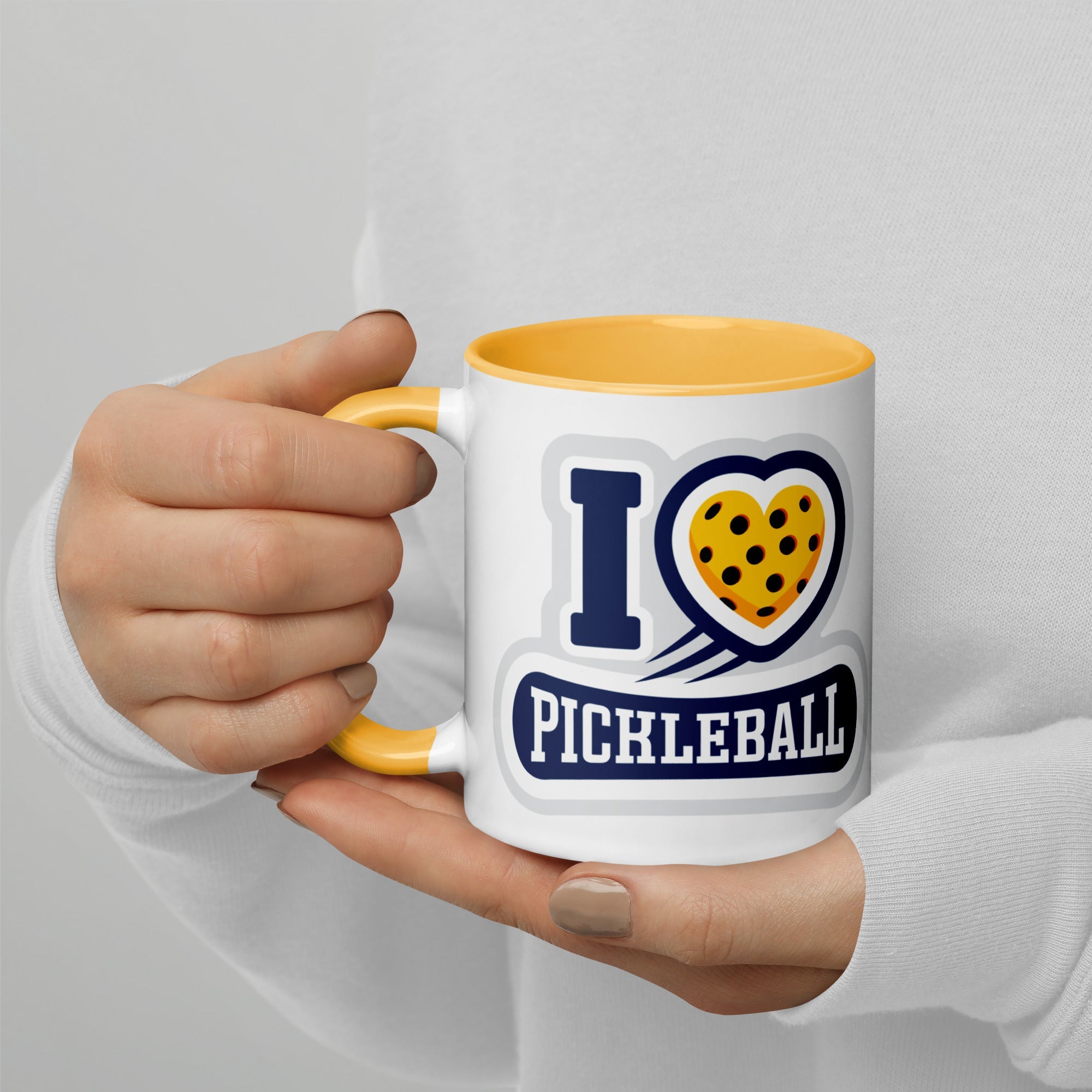 I Love Pickleball Coffee Mug with Color Interior - Golden Yellow