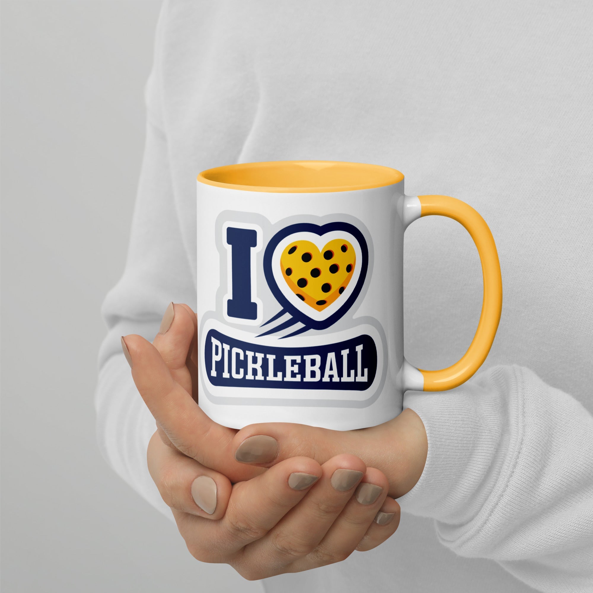 I Love Pickleball Coffee Mug with Color Interior - Golden Yellow