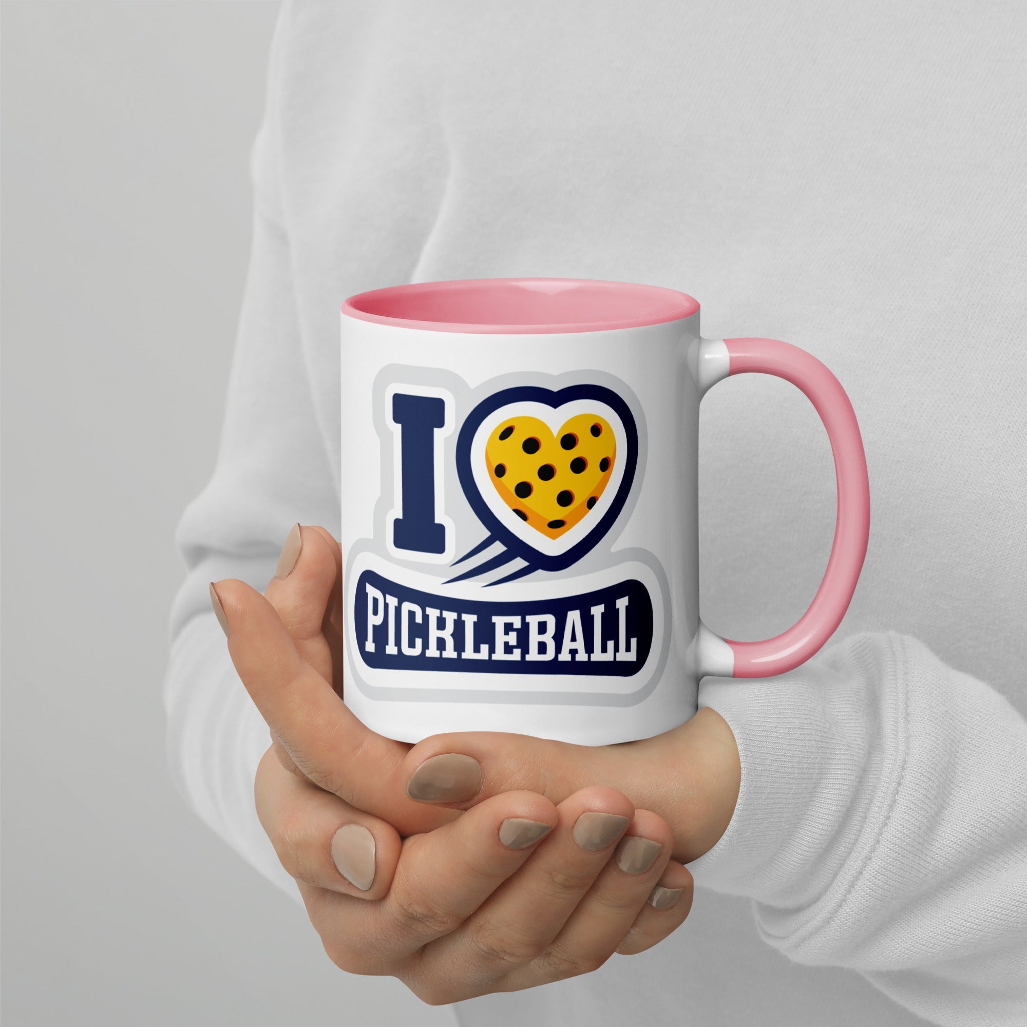 I Love Pickleball Coffee Mug with Color Interior - Pink