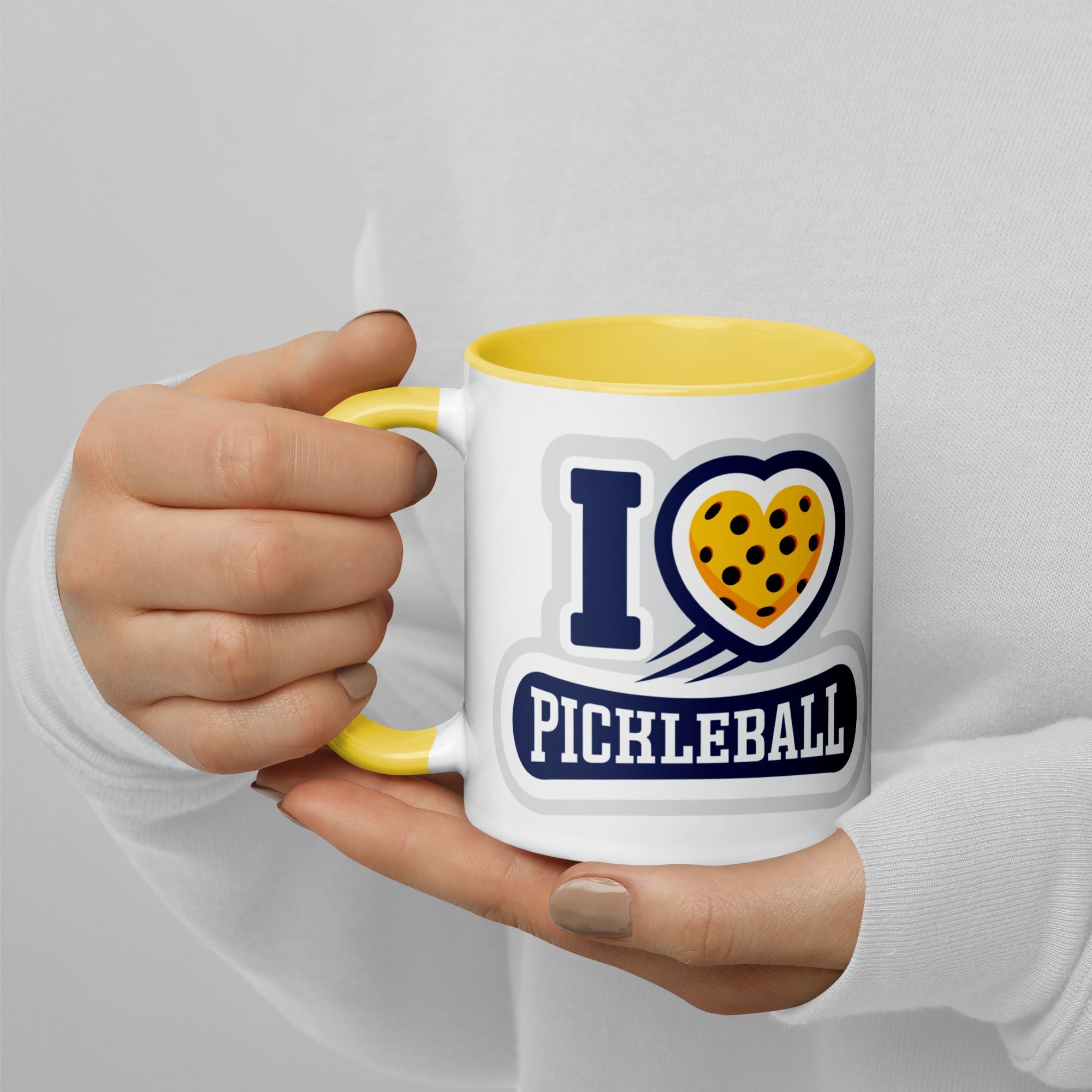 I Love Pickleball Coffee Mug with Color Interior - Yellow