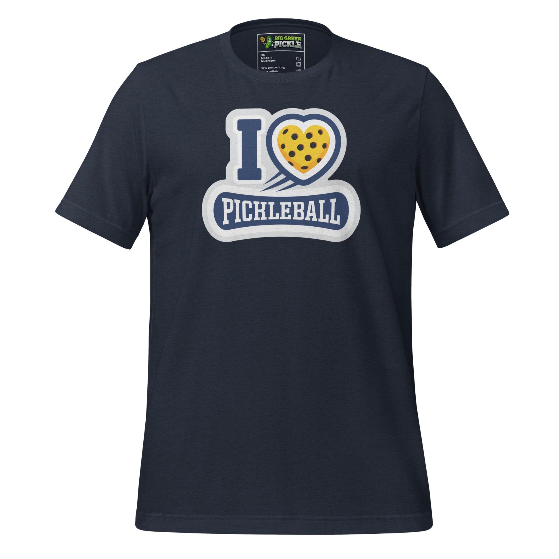 I Love Pickleball Graphic T-Shirt - Heather Navy