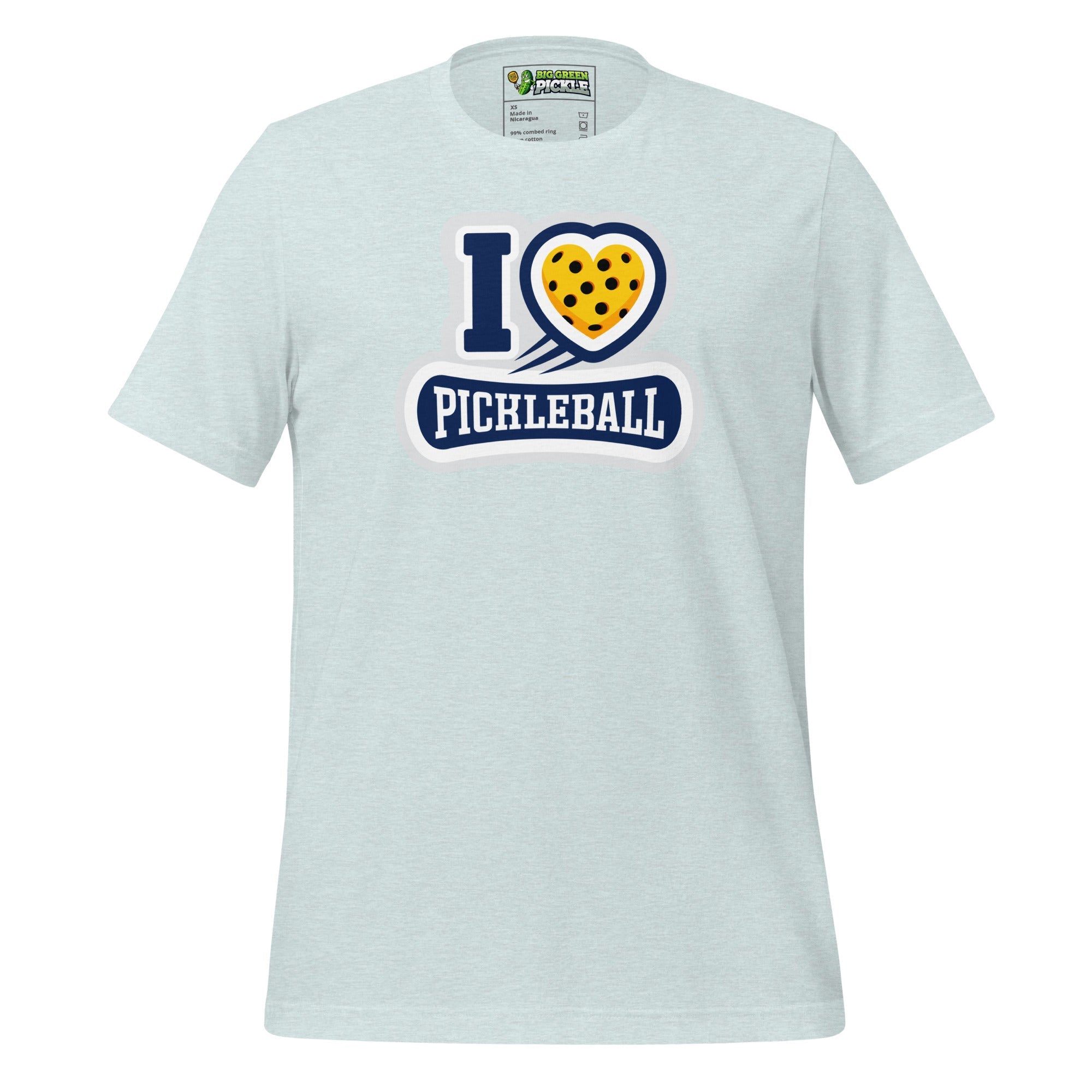 I Love Pickleball Graphic T-Shirt - Heather Prism Ice Blue