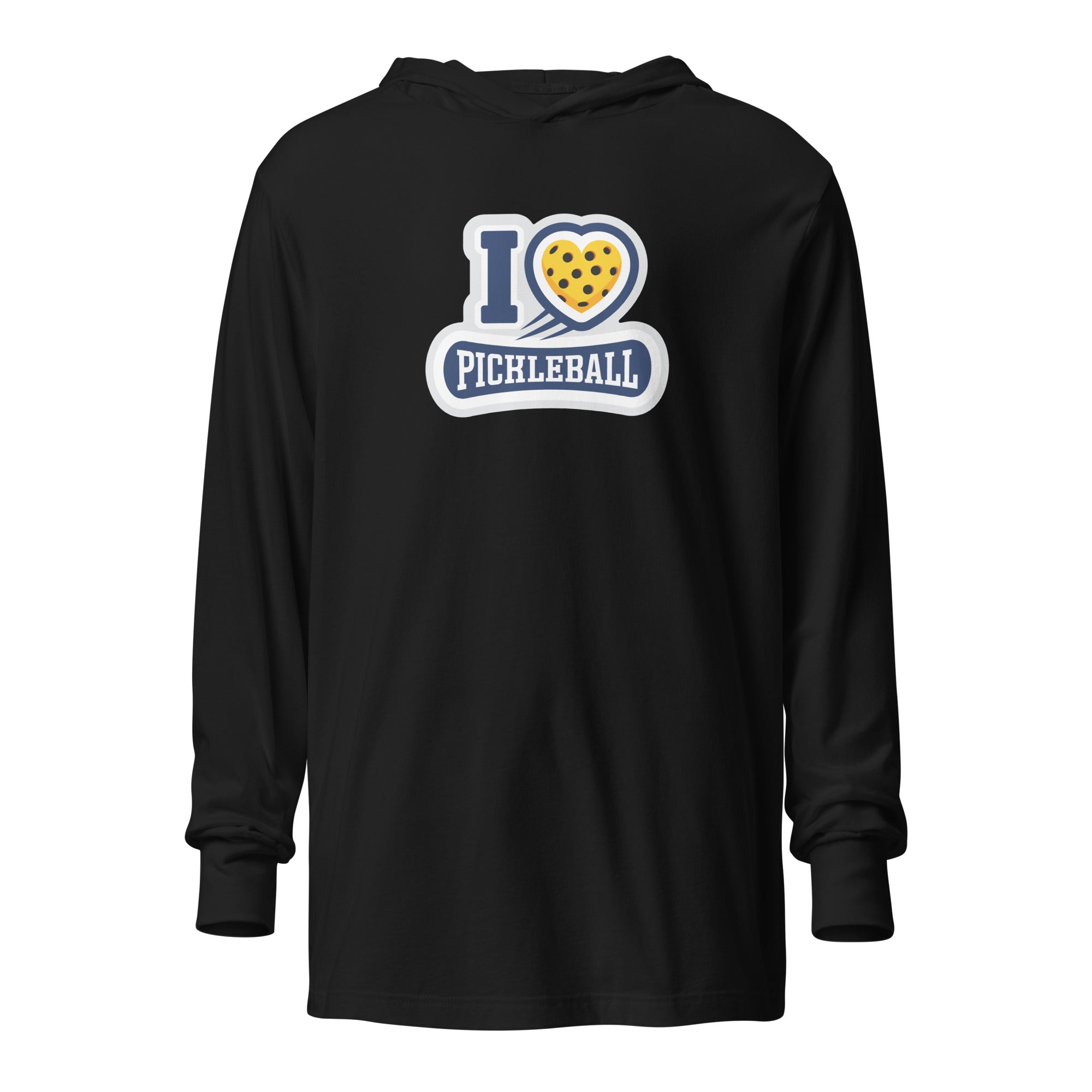 I Love ❤️ Pickleball Hooded Long Sleeve Tee – Sporty & Stylish - Black