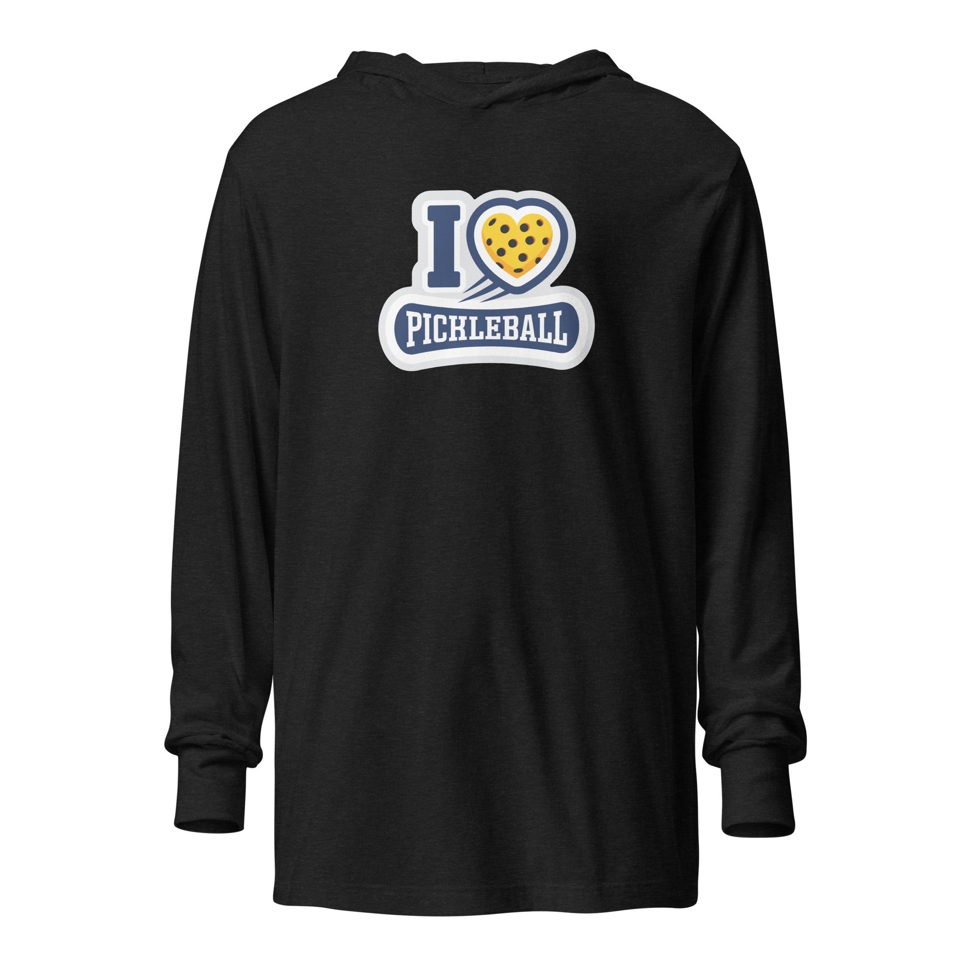 I Love ❤️ Pickleball Hooded Long Sleeve Tee – Sporty & Stylish - Charcoal - Black Triblend