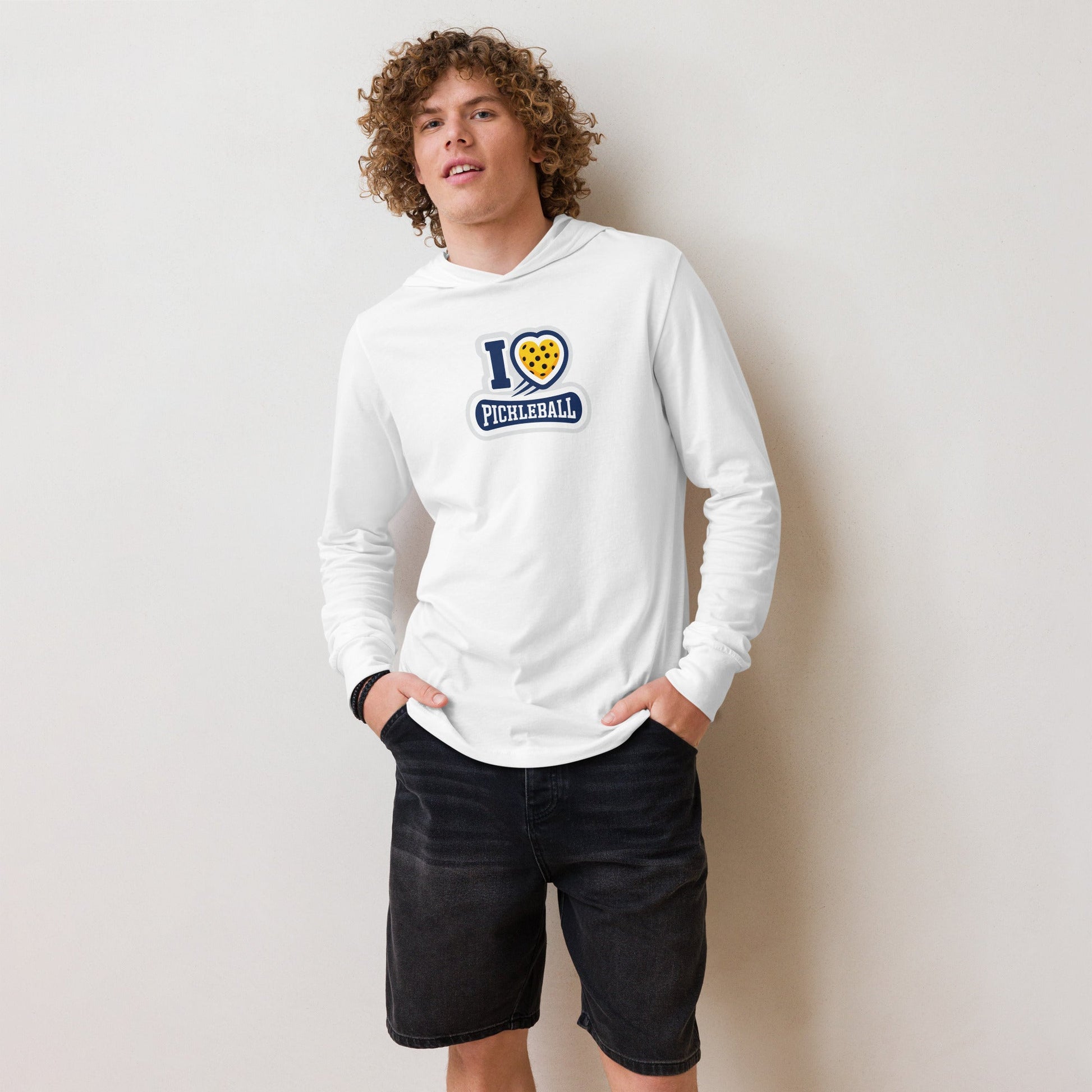 I Love ❤️ Pickleball Hooded Long Sleeve Tee – Sporty & Stylish - Charcoal - Black Triblend