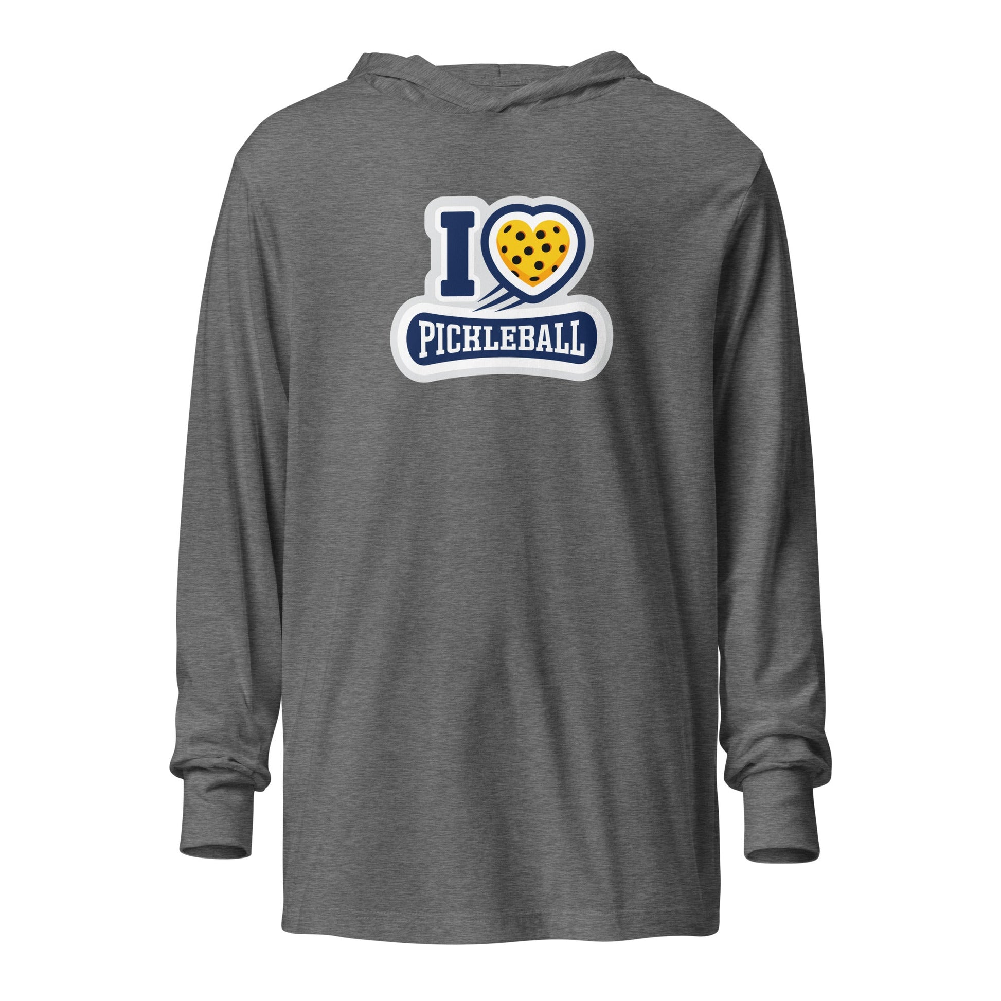 I Love ❤️ Pickleball Hooded Long Sleeve Tee – Sporty & Stylish - Grey Triblend
