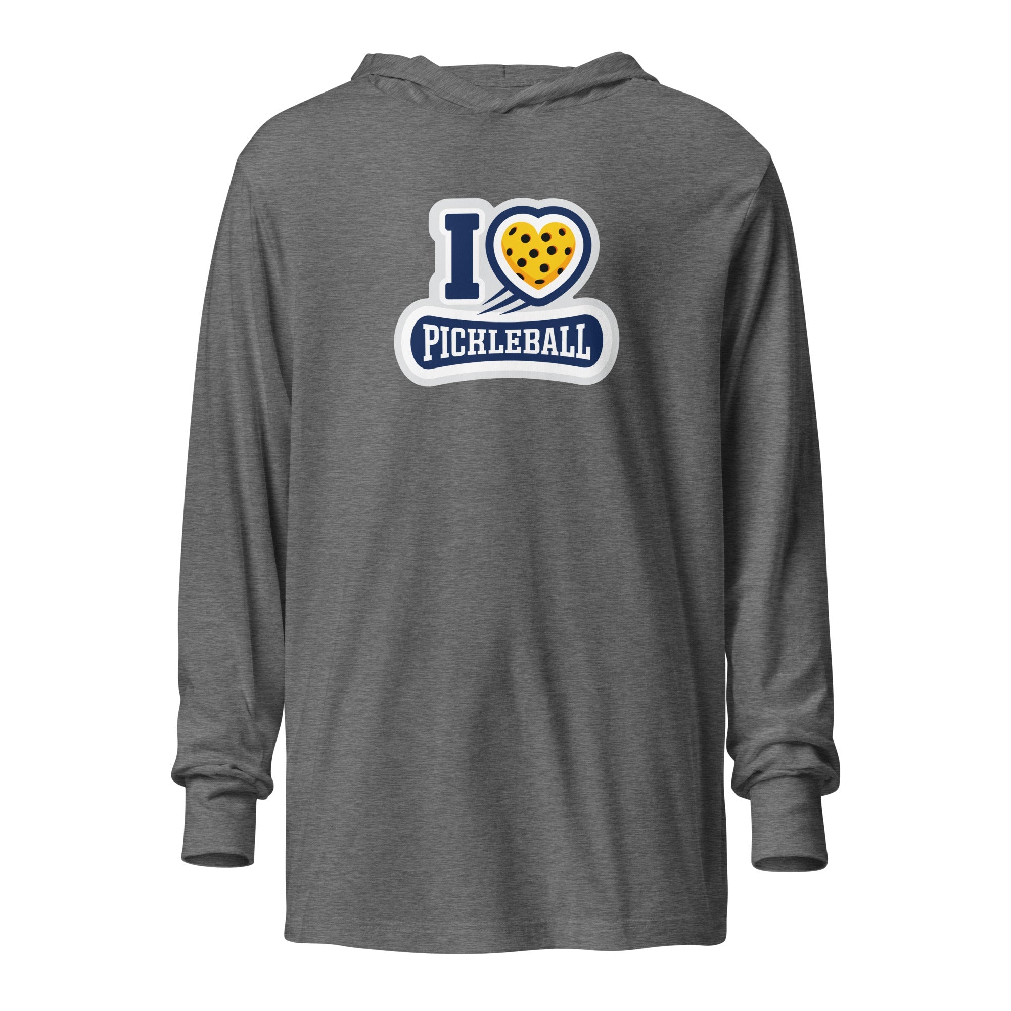 I Love ❤️ Pickleball Hooded Long Sleeve Tee – Sporty & Stylish - Grey Triblend