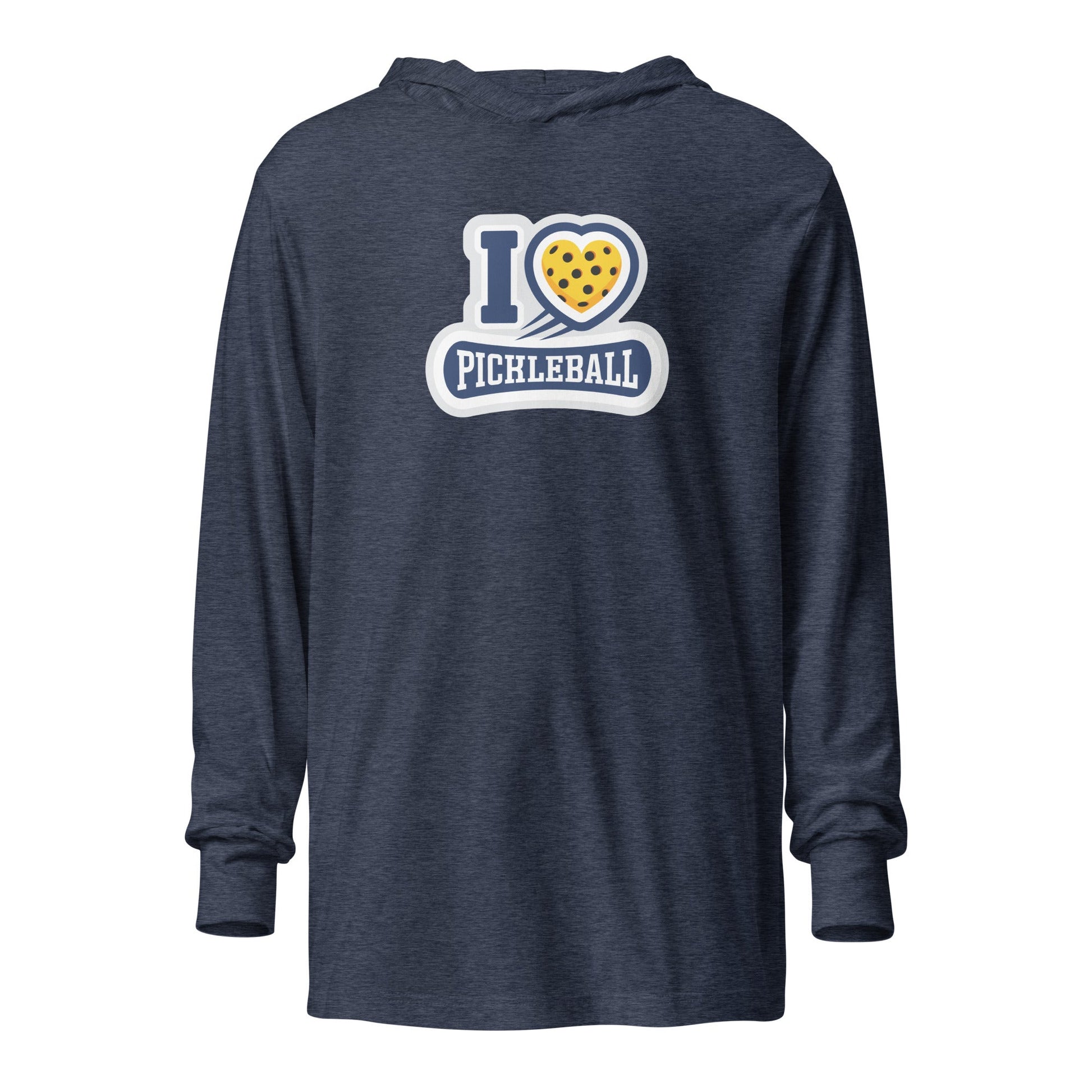 I Love ❤️ Pickleball Hooded Long Sleeve Tee – Sporty & Stylish - Heather Navy