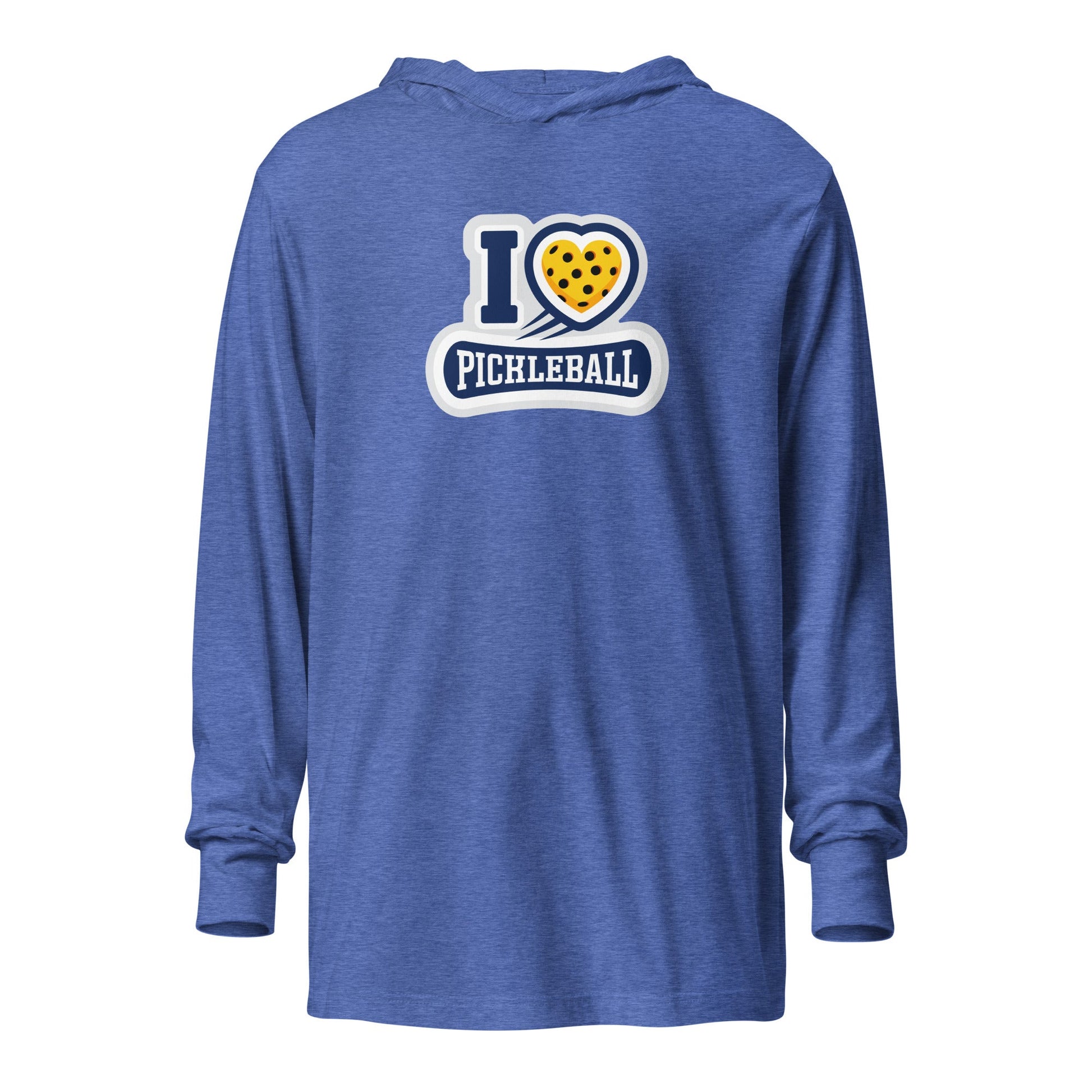 I Love ❤️ Pickleball Hooded Long Sleeve Tee – Sporty & Stylish - Heather True Royal