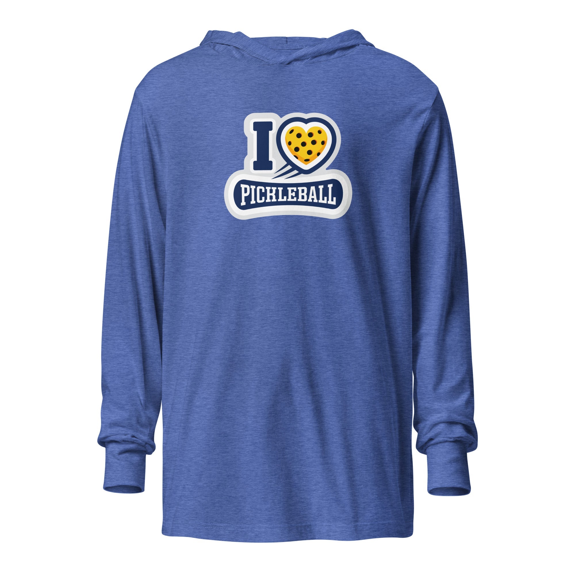 I Love ❤️ Pickleball Hooded Long Sleeve Tee – Sporty & Stylish - Heather True Royal