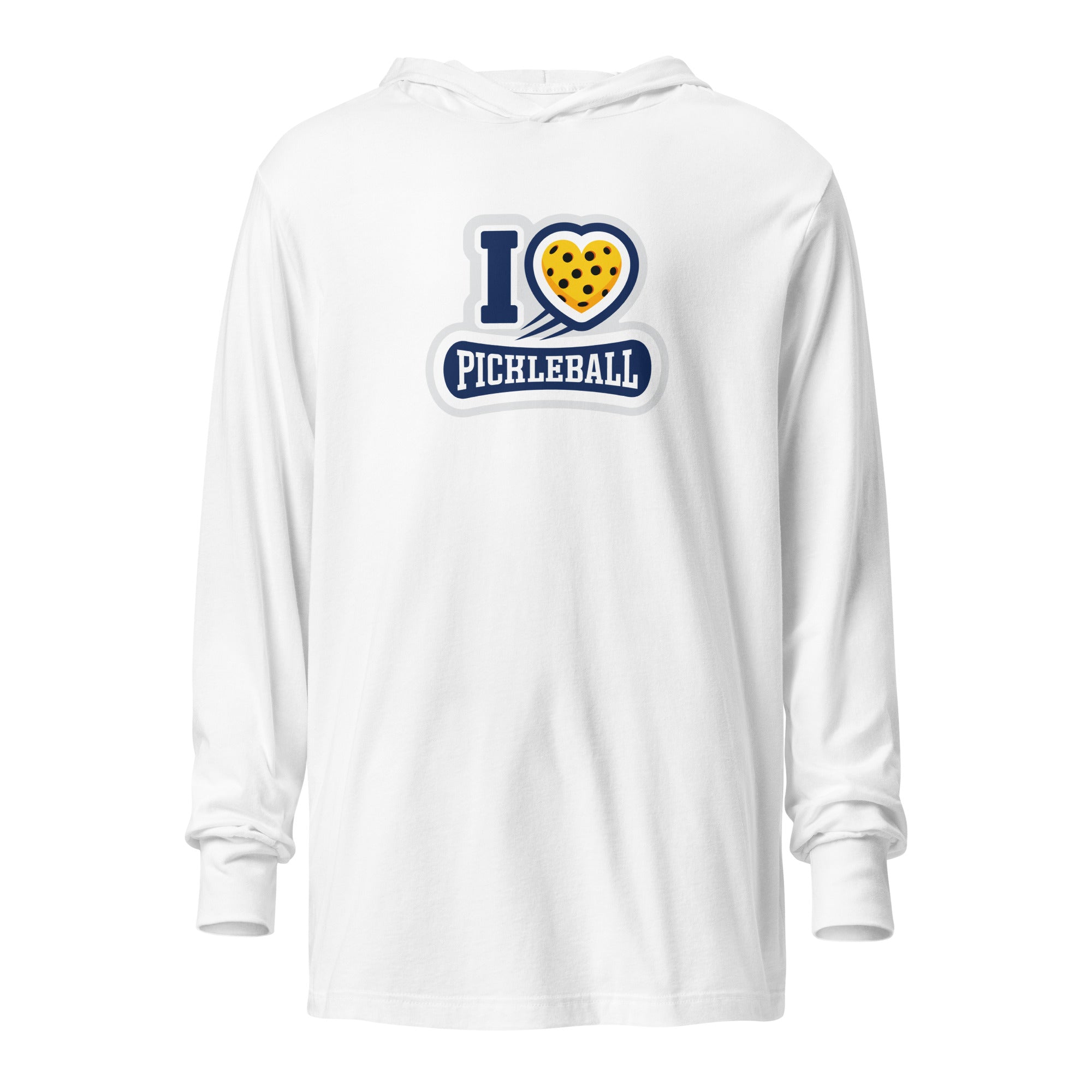 I Love ❤️ Pickleball Hooded Long Sleeve Tee – Sporty & Stylish - White