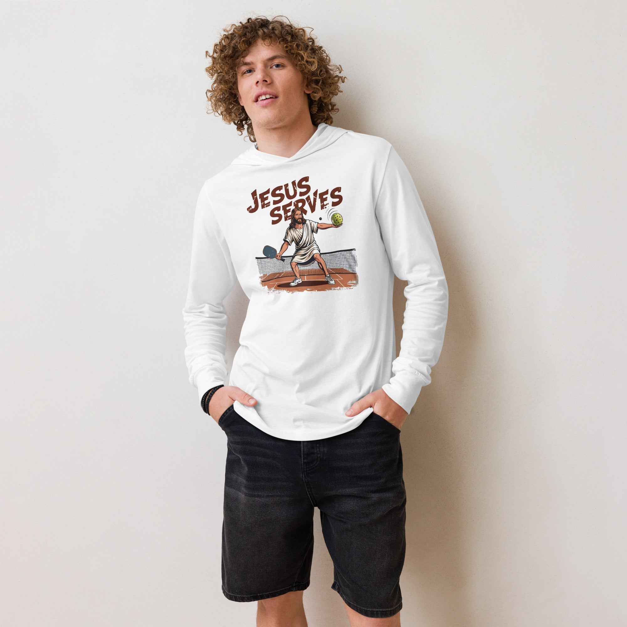 Jesus Serves Hoodie Tee – Funny Faith Pickleball Shirt - Heather True Royal