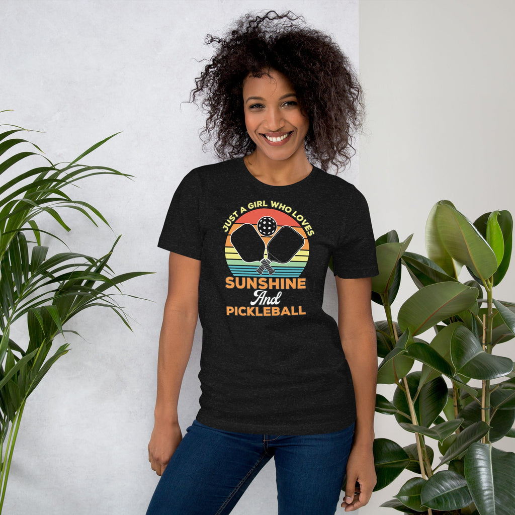 Just A Girl Who Loves Sunshine and Pickleball T-Shirt - Black Heather