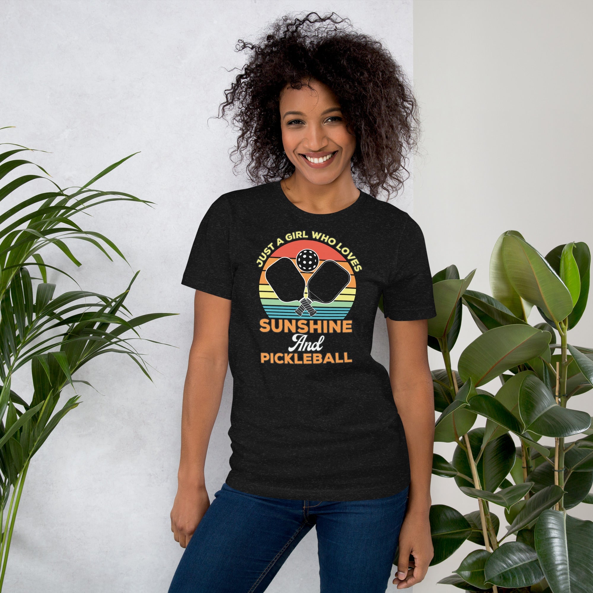 Just A Girl Who Loves Sunshine and Pickleball T-Shirt - Black Heather