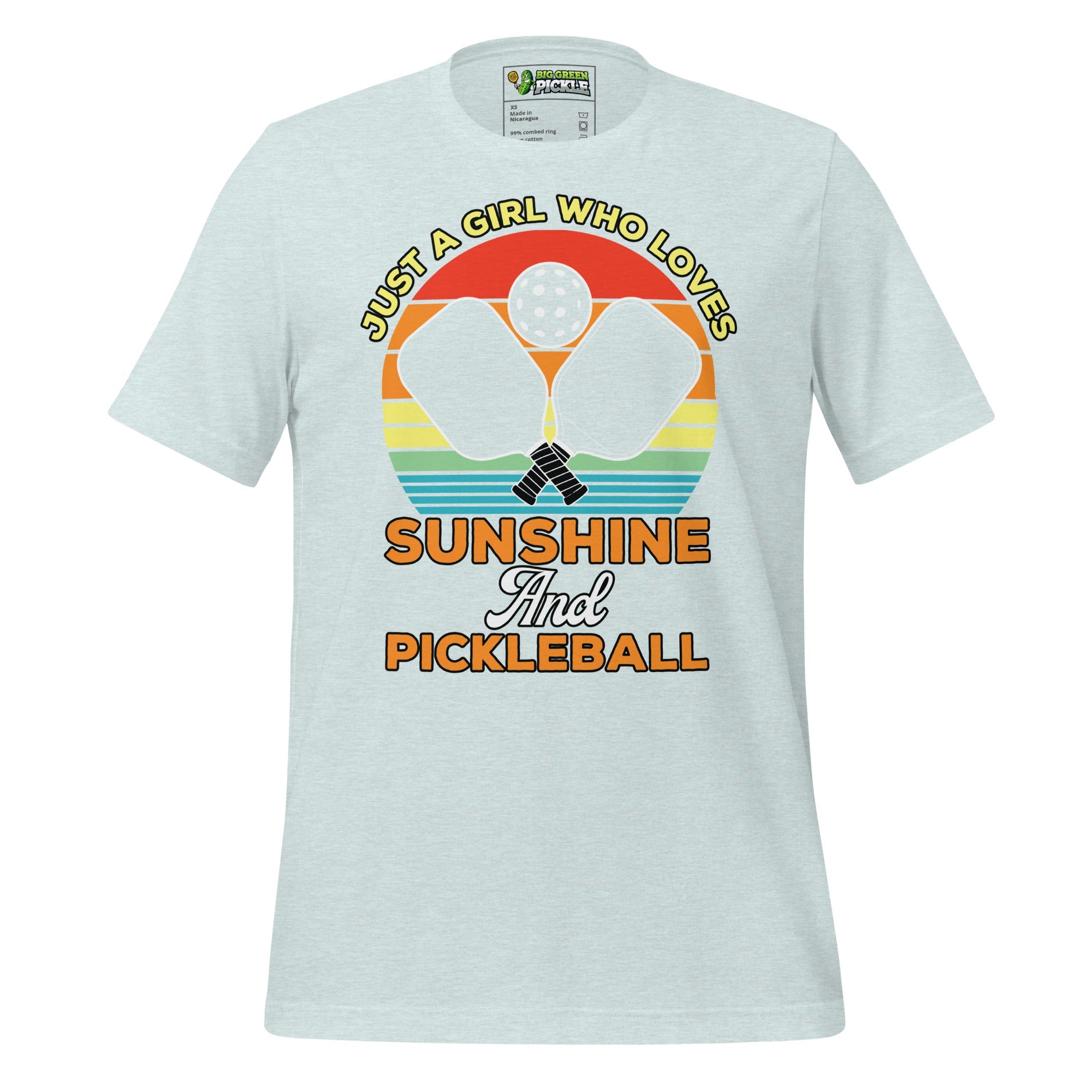 Just A Girl Who Loves Sunshine and Pickleball T-Shirt - Heather Prism Ice Blue