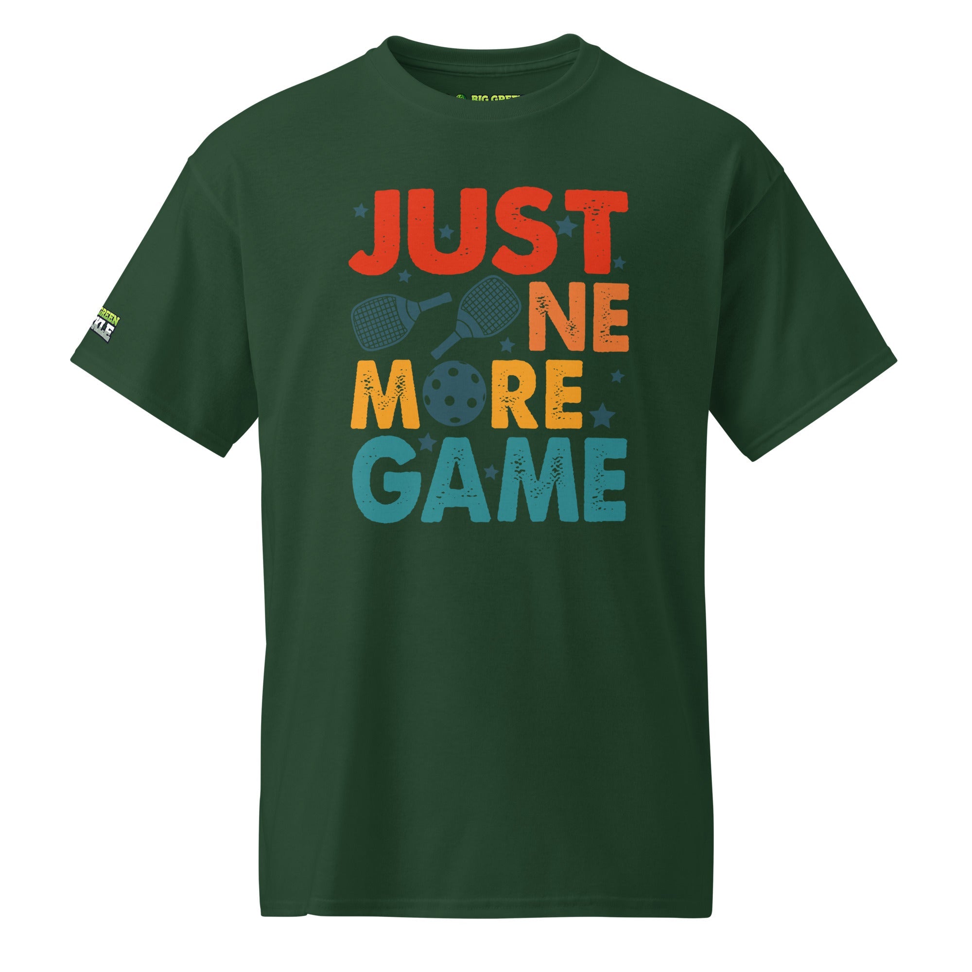 Just One More Game on 50/50 DryBlend Pickleball T-Shirt - Forest Green