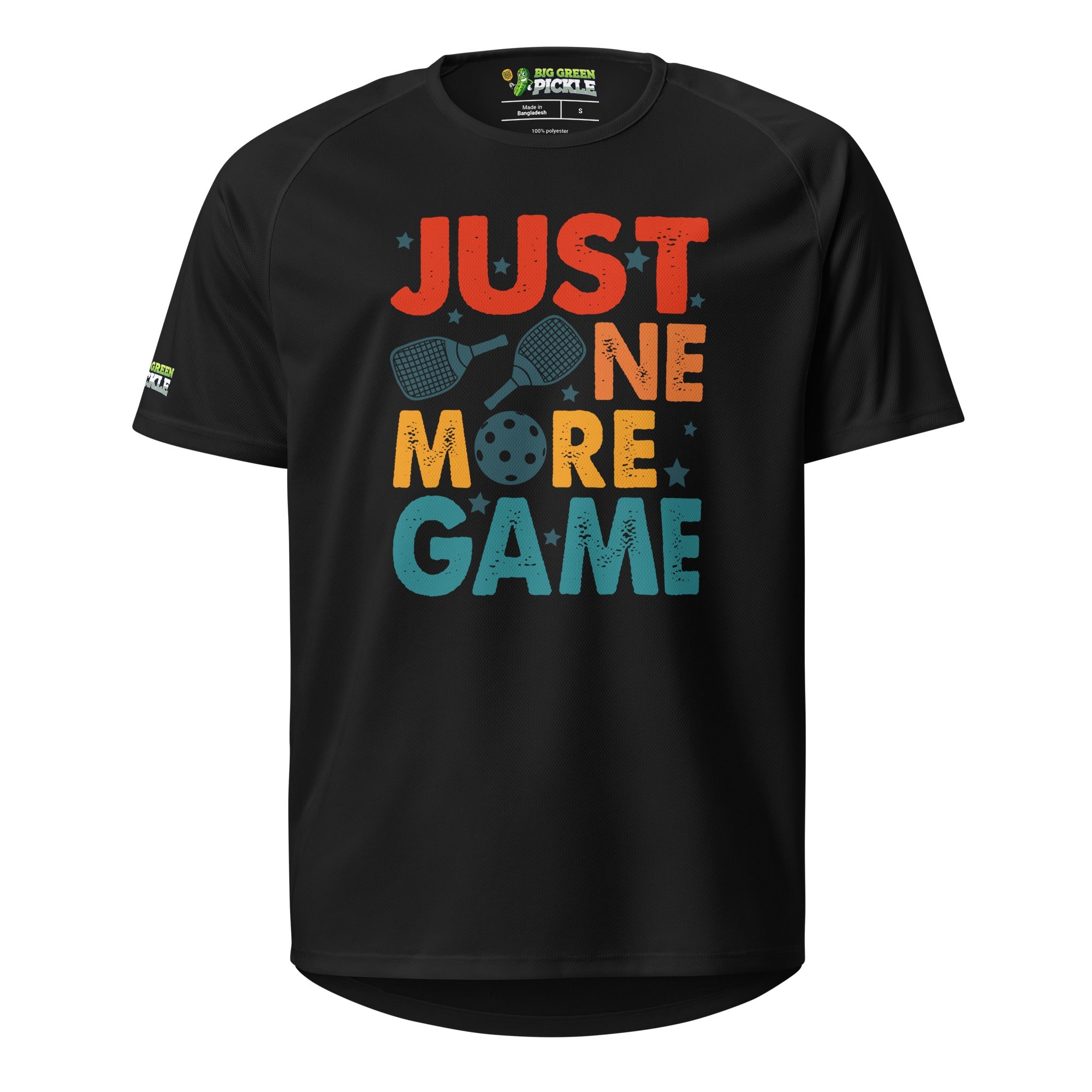 Just One More Game on Moisture Wicking Polyester Mesh Pickleball T-Shirt - Black