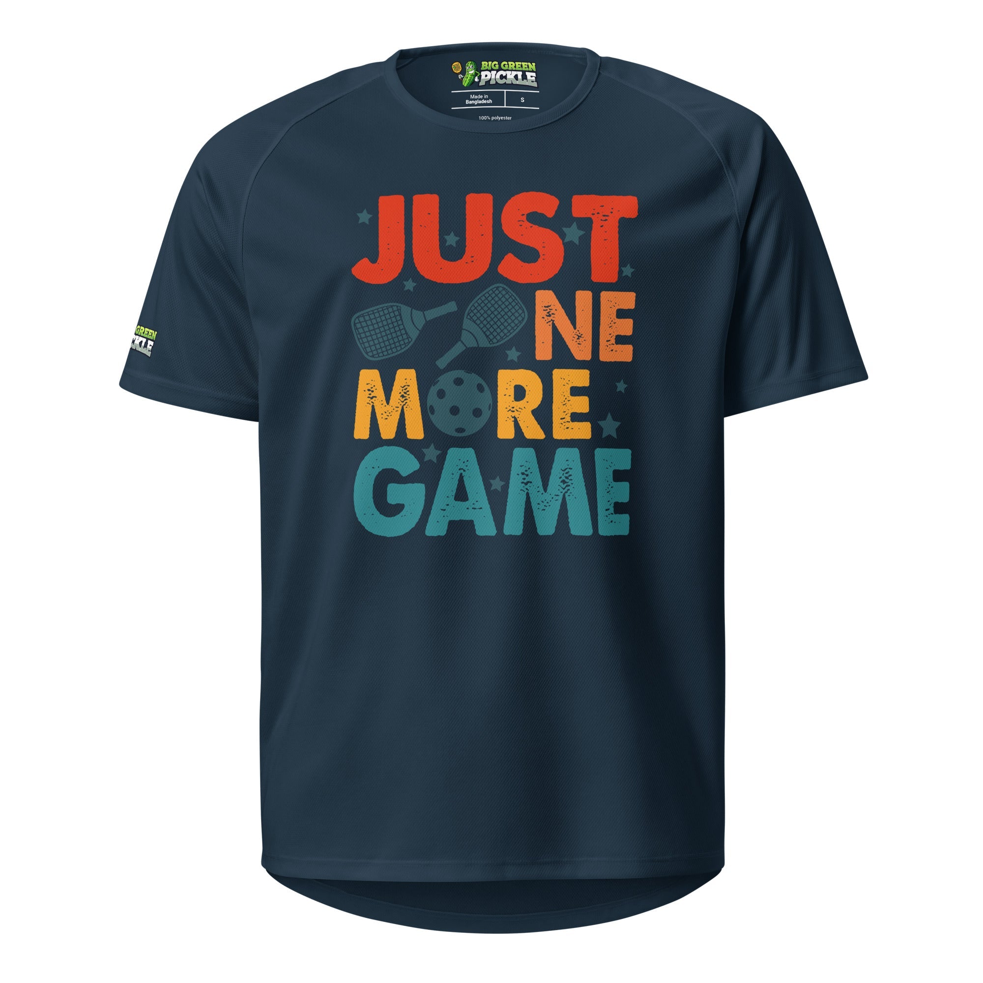 Just One More Game on Moisture Wicking Polyester Mesh Pickleball T-Shirt - French Navy