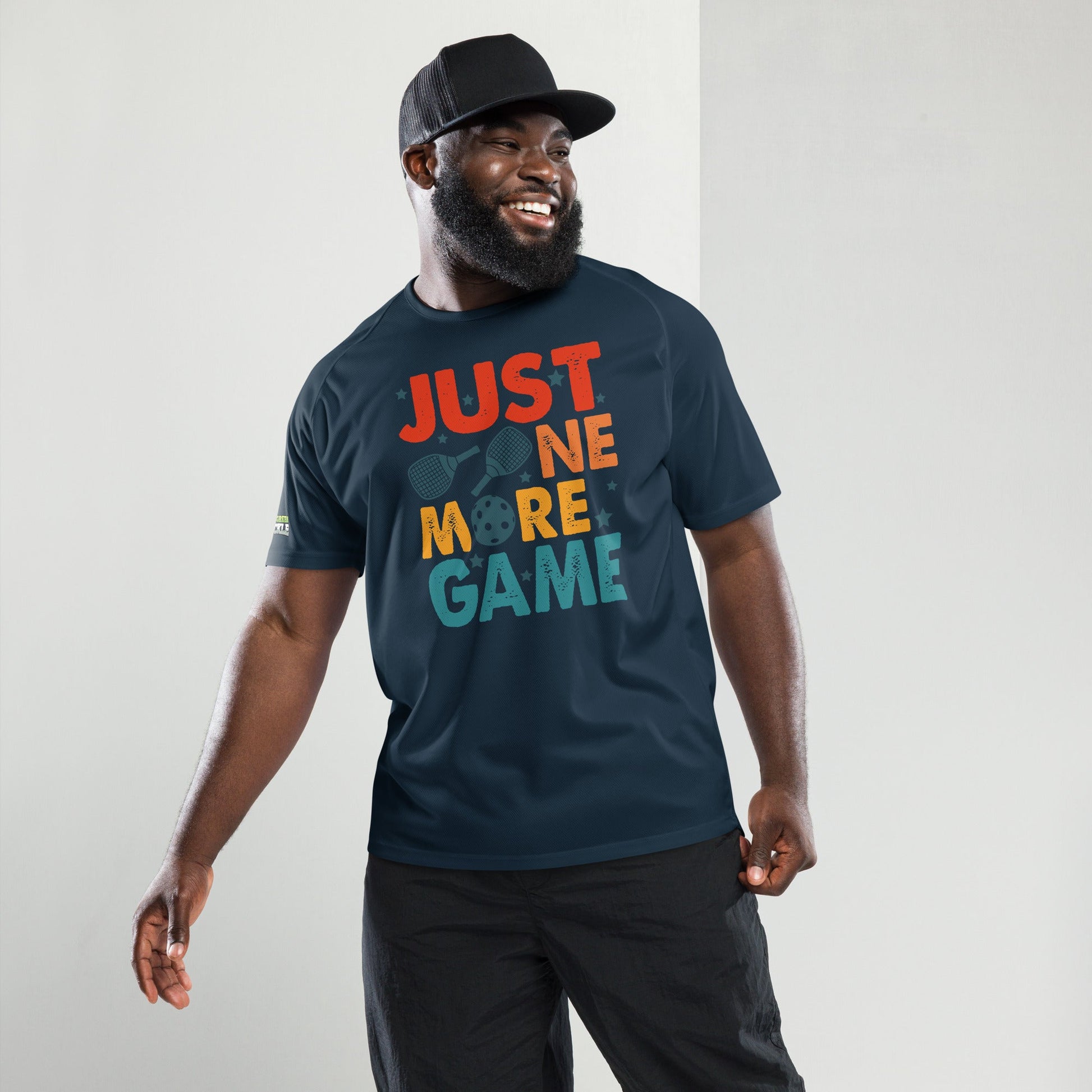 Just One More Game on Moisture Wicking Polyester Mesh Pickleball T-Shirt - Neon Yellow