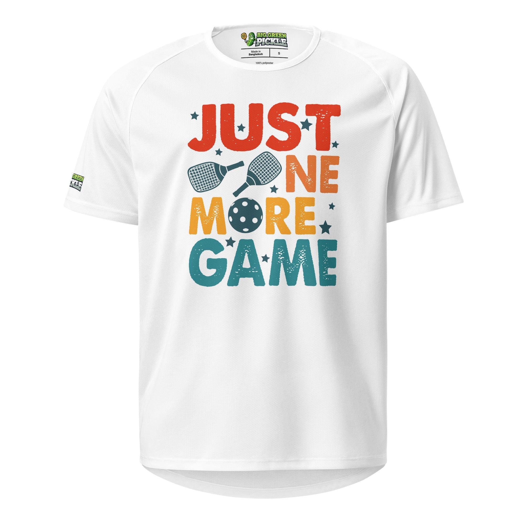 Just One More Game on Moisture Wicking Polyester Mesh Pickleball T-Shirt - White