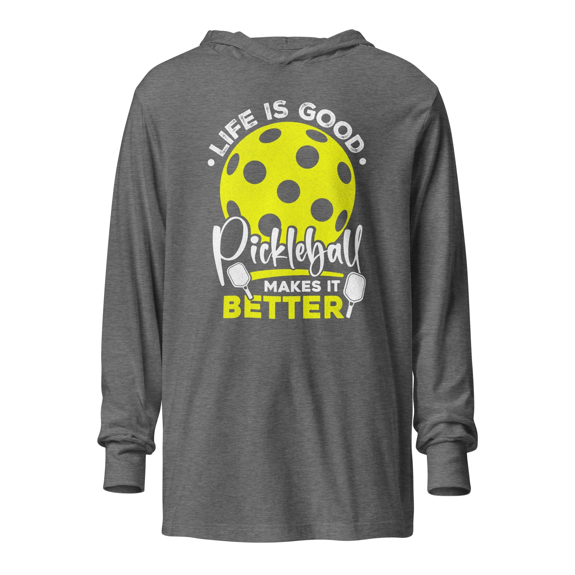 Life Is Good Pickleball Hoodie Tee – Lightweight & Fun - Grey Triblend