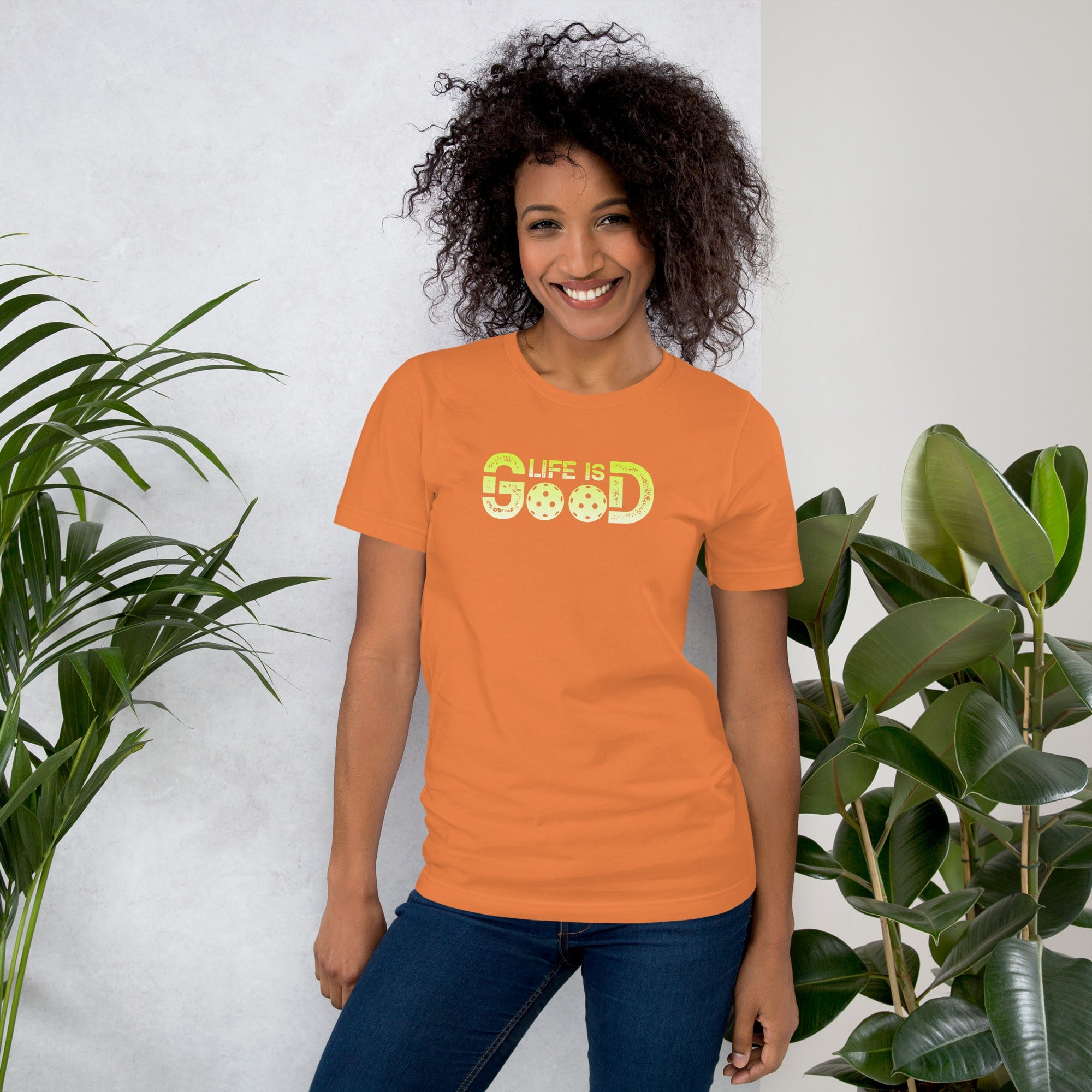 Life is Good Pickleball T-Shirt – Two Pickleballs, One Great Vibe - Burnt Orange