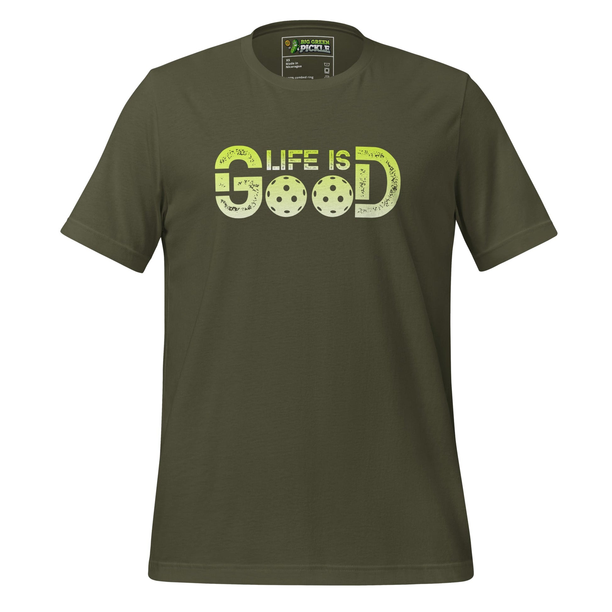 Life is Good Pickleball T-Shirt – Two Pickleballs, One Great Vibe - Military Green
