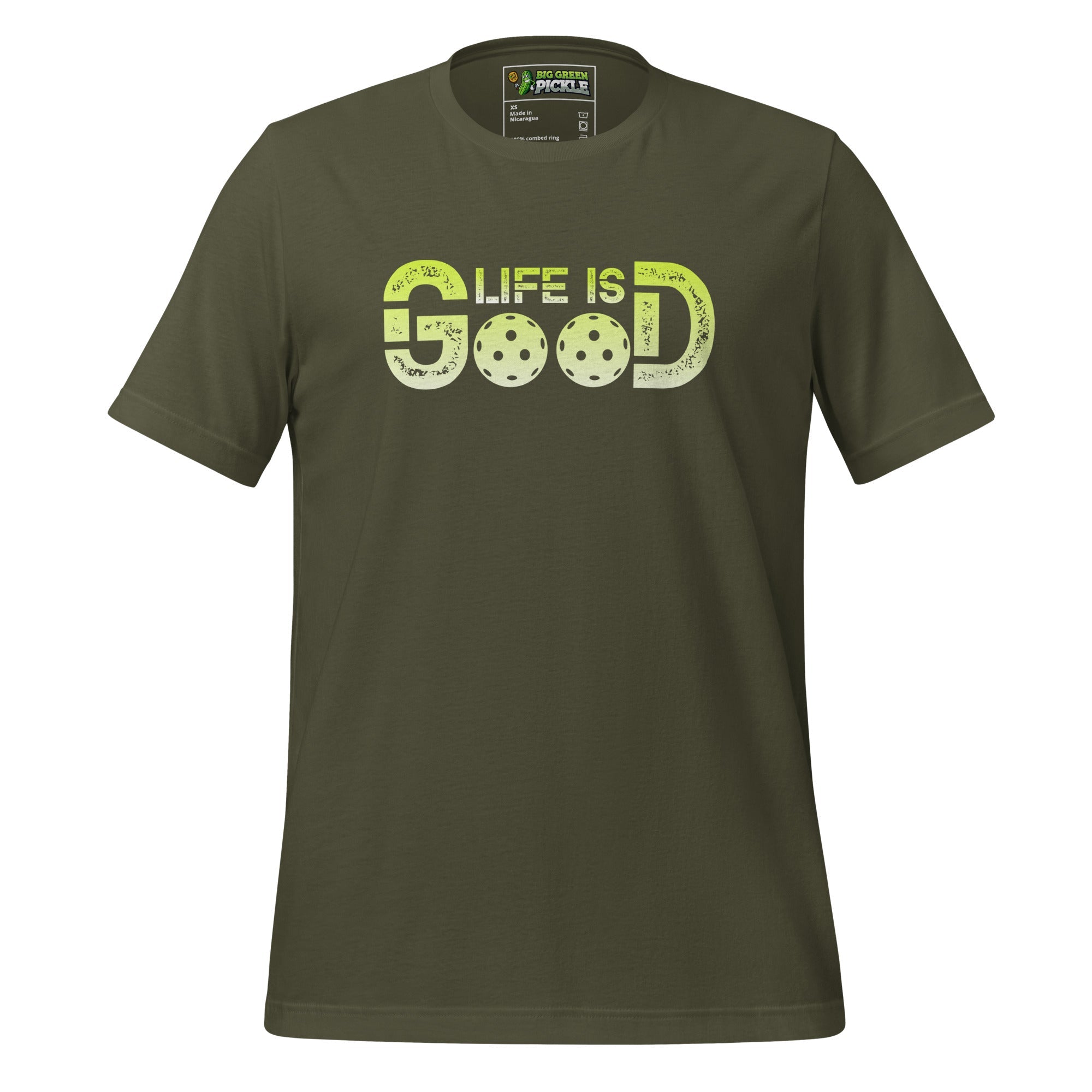 Life is Good Pickleball T-Shirt – Two Pickleballs, One Great Vibe - Military Green
