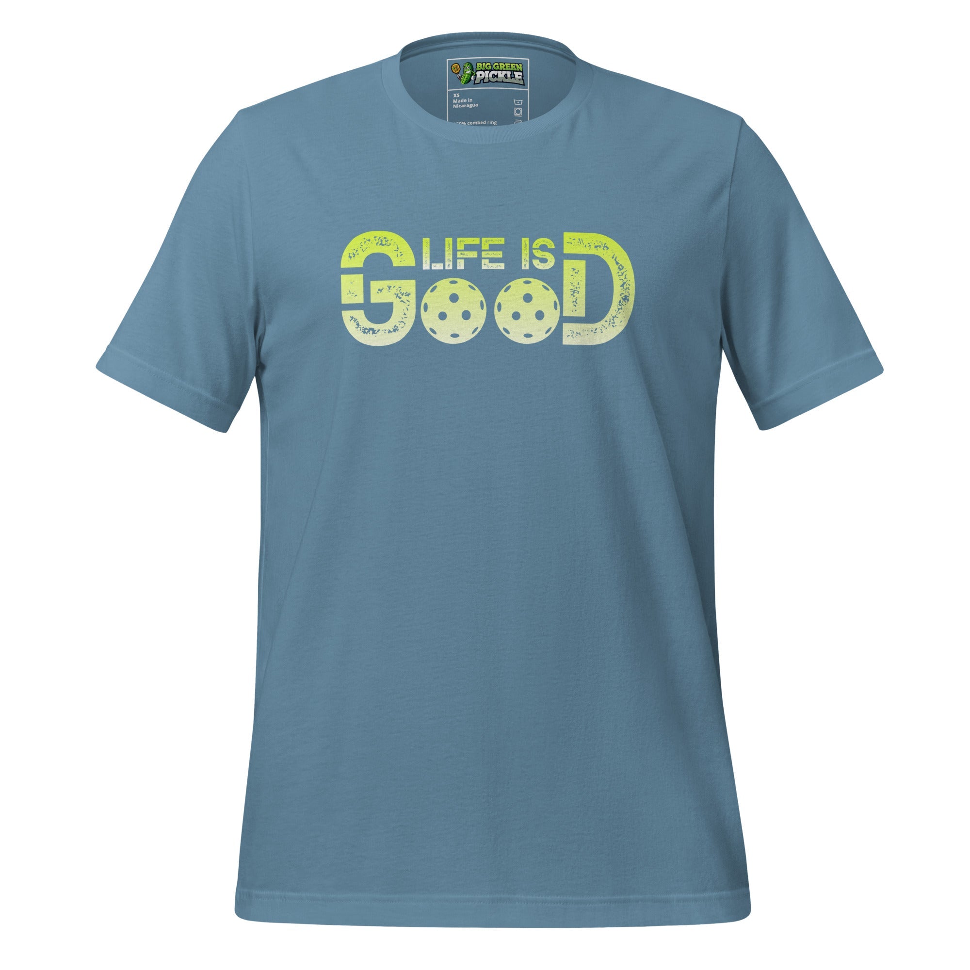 Life is Good Pickleball T-Shirt – Two Pickleballs, One Great Vibe - Steel Blue