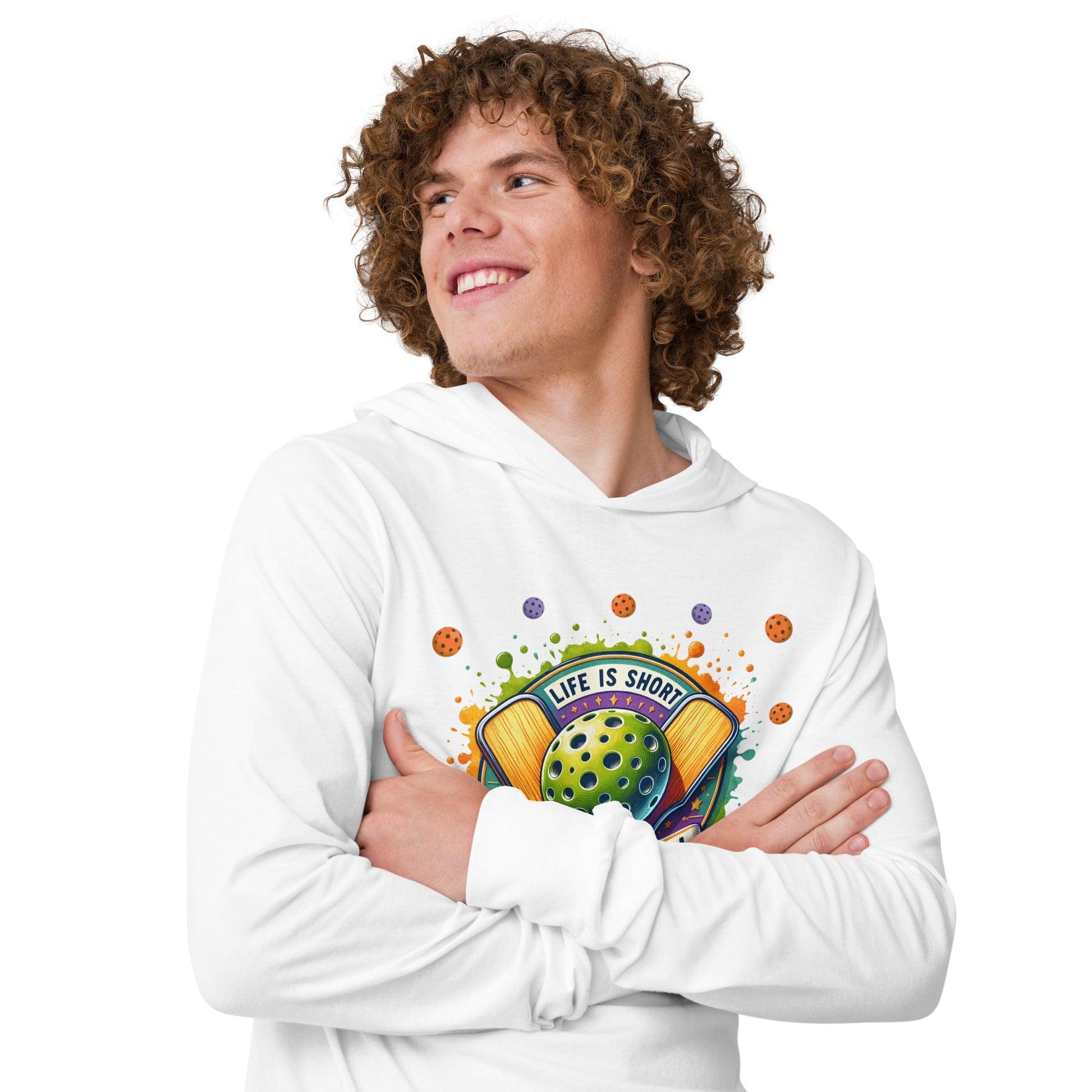 Life Is Short Play Pickleball Hooded Long - Sleeve Tee - Charcoal - Black Triblend