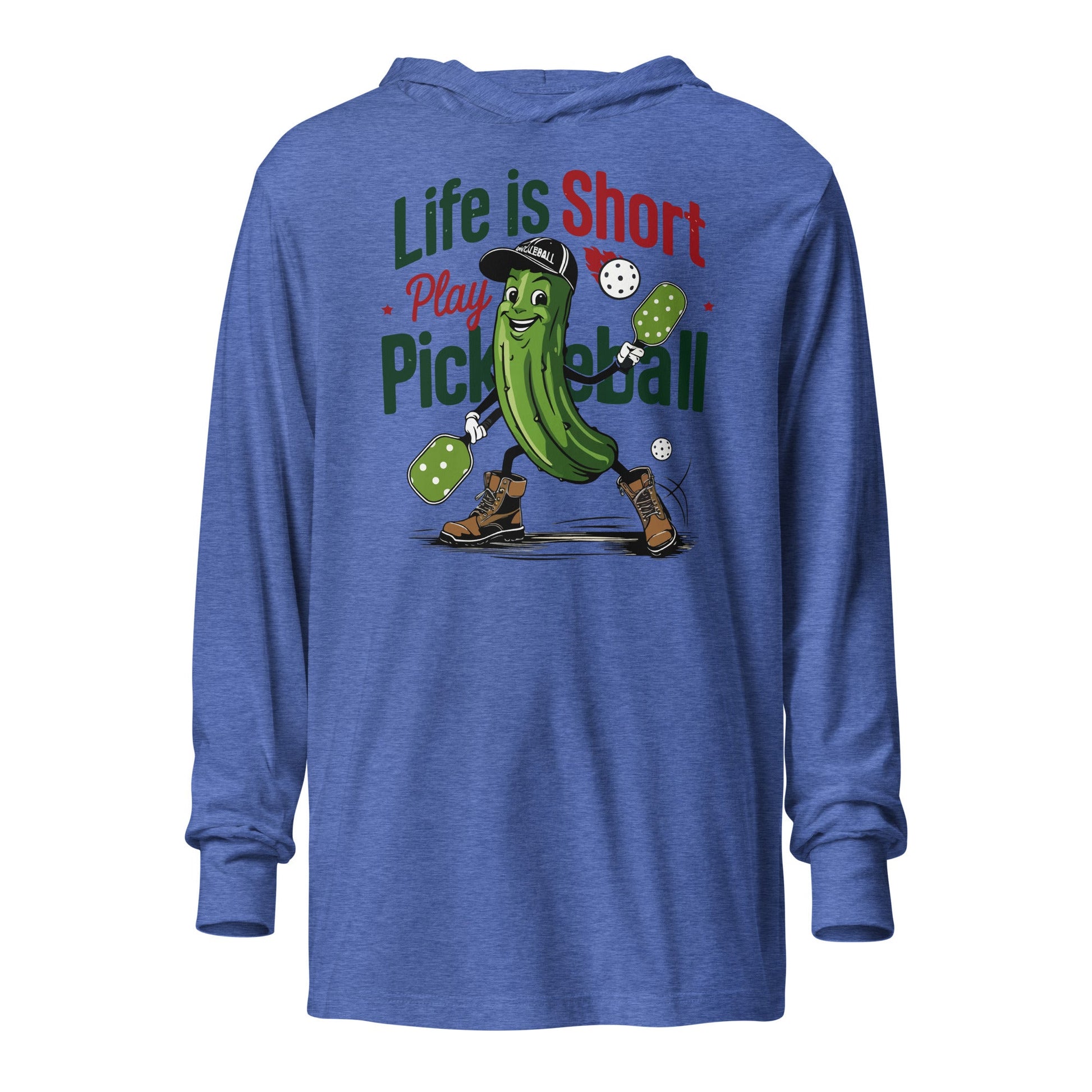 Life Is Short Play Pickleball Hoodie Tee – Lightweight & Sporty - Heather True Royal