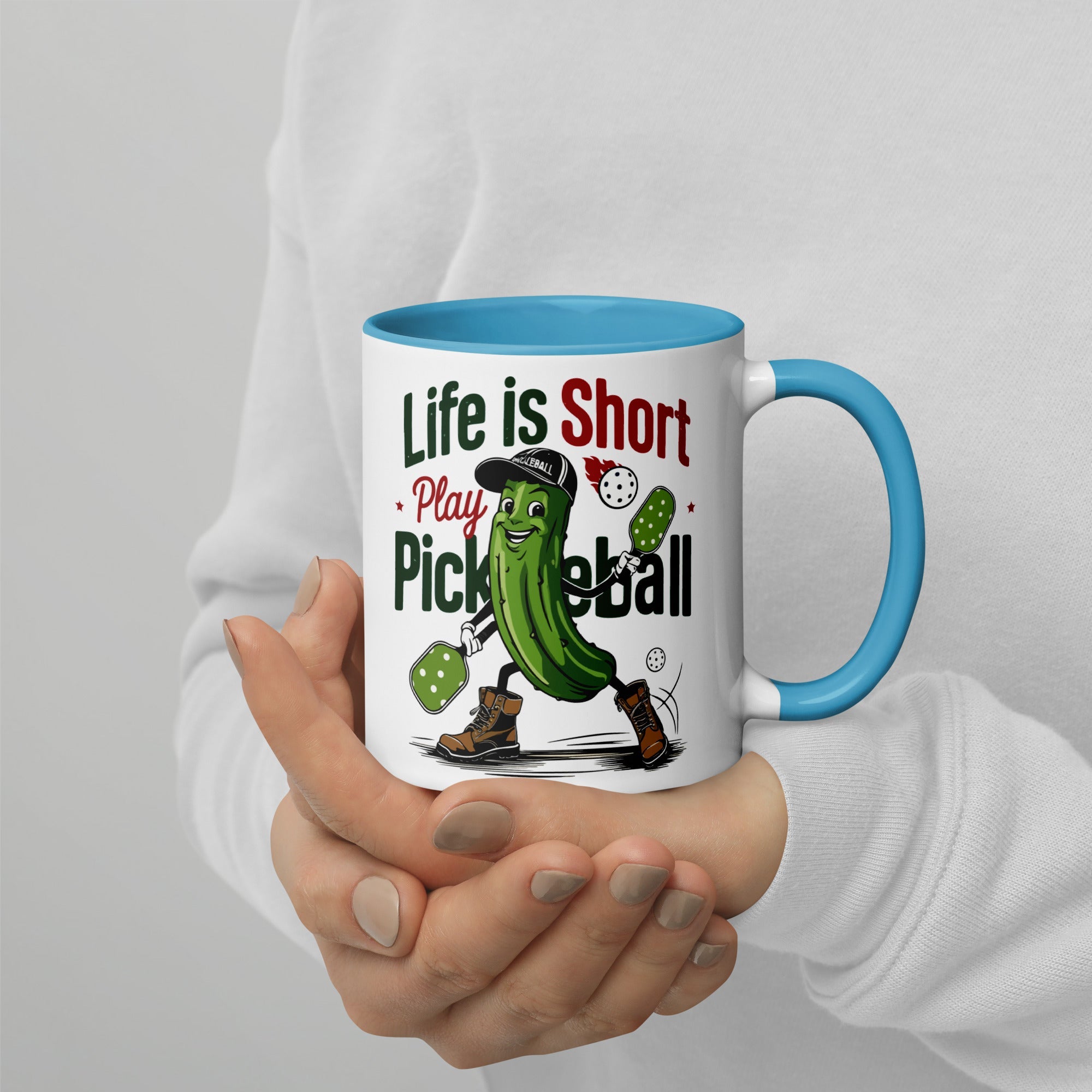 Life Is Short Play Pickleball Mug – Color Handle & Inside - Blue