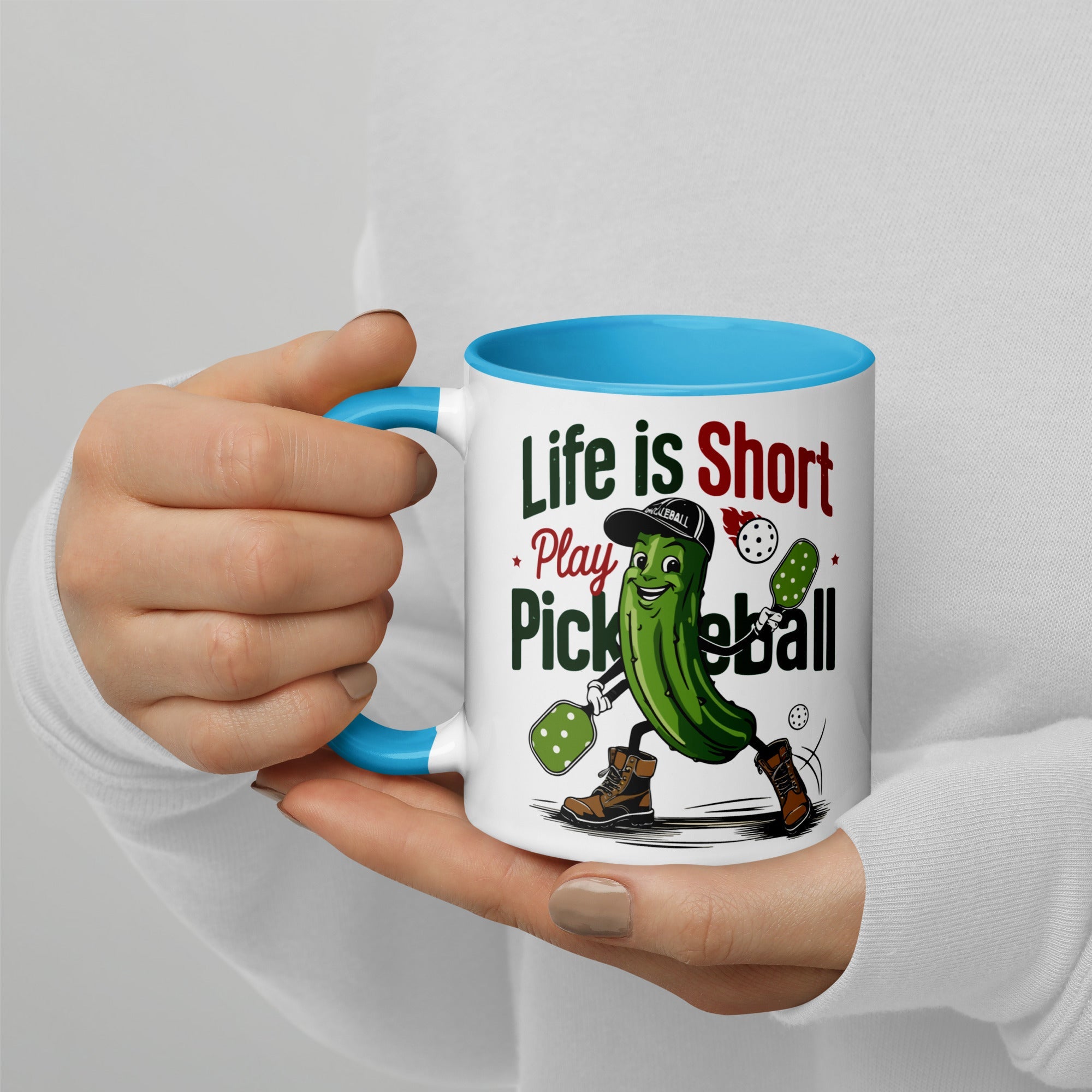 Life Is Short Play Pickleball Mug – Color Handle & Inside - Blue