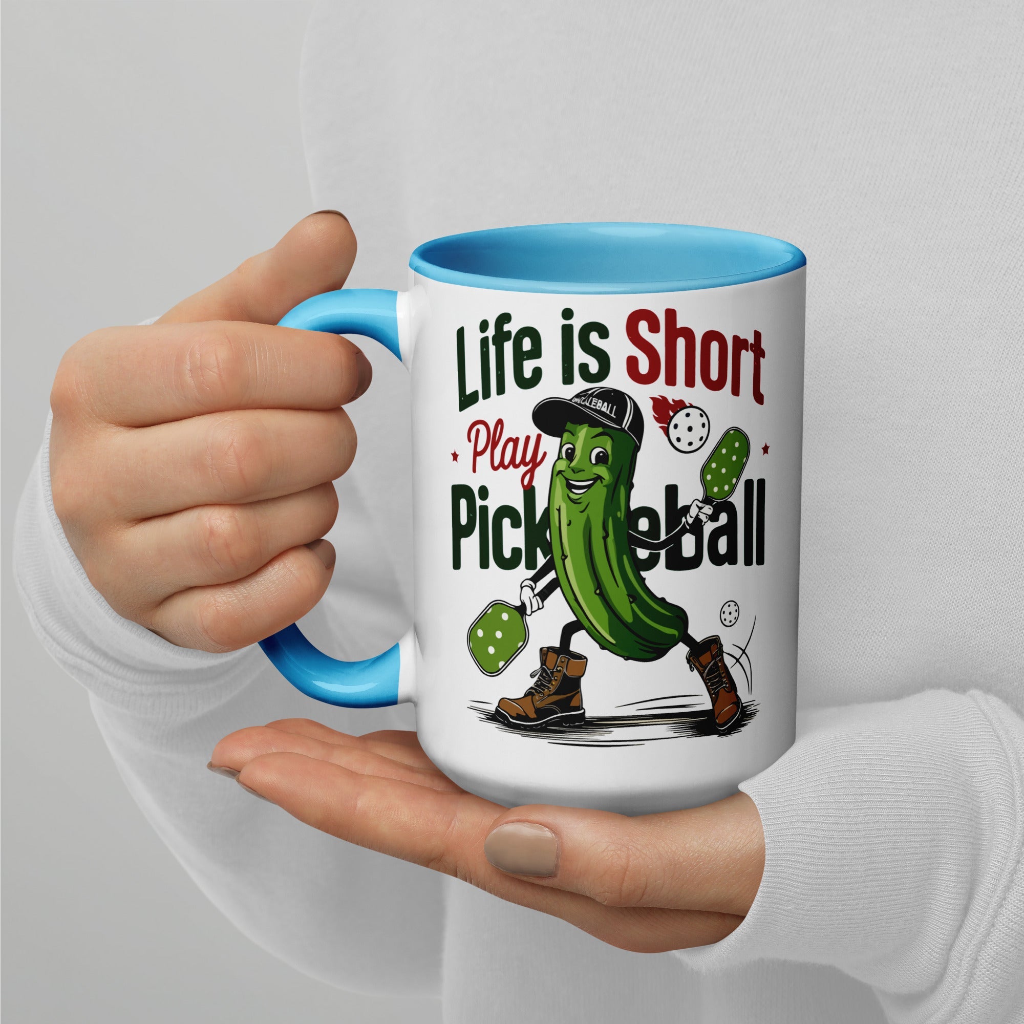 Life Is Short Play Pickleball Mug – Color Handle & Inside - Blue